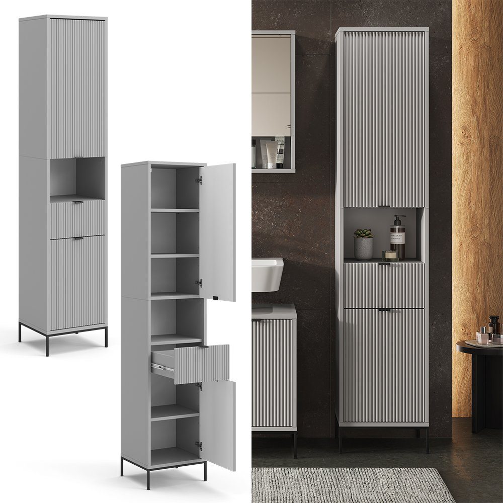 Vicco Hochschrank Eliza, Grau/Grau, 40 x 190 cm mit Türen, und Schublade günstig online kaufen
