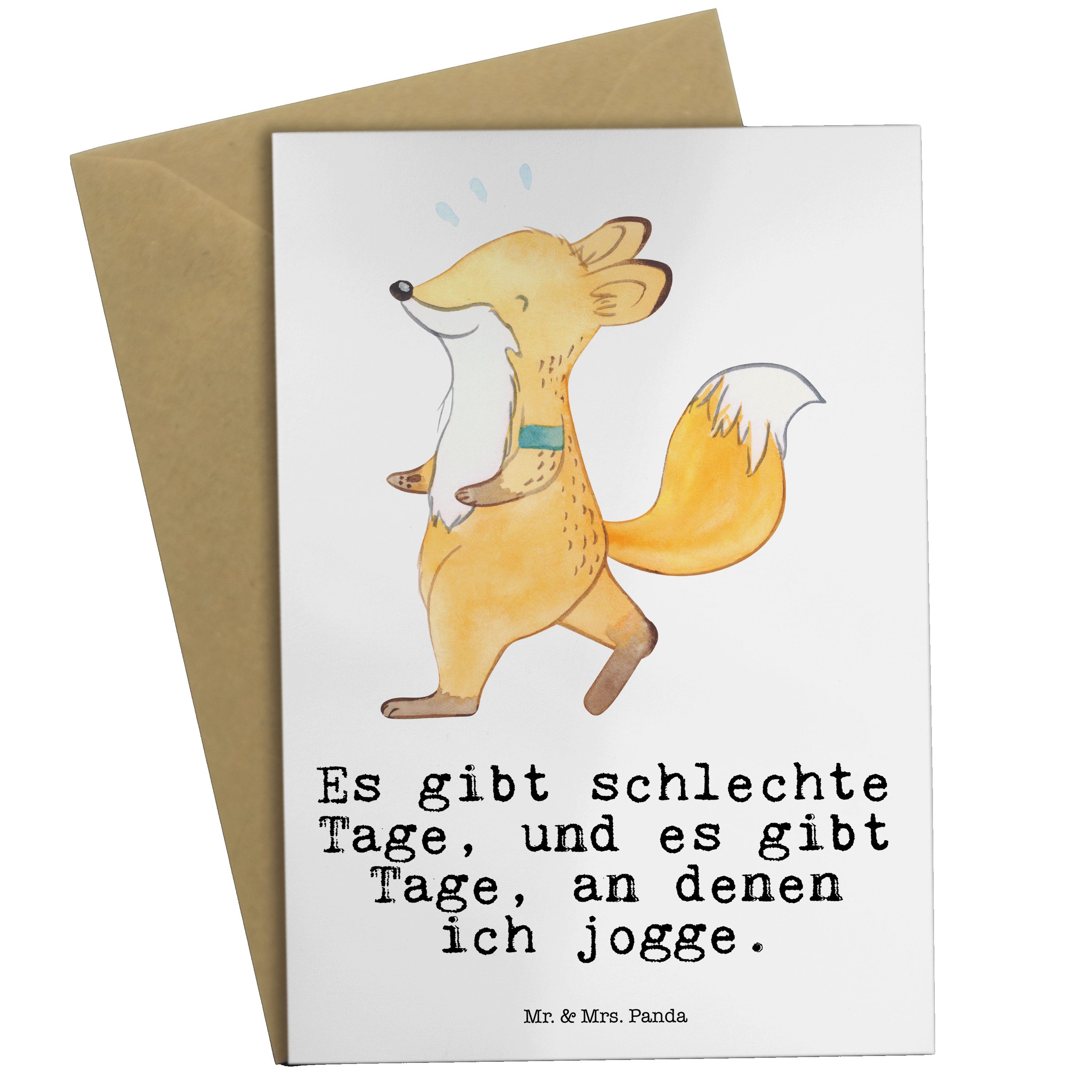 Mr. & Mrs. Panda Grußkarte Fuchs Joggen Tage - Weiß - Geschenk, Hobby, Einladungskarte, Dauerlau