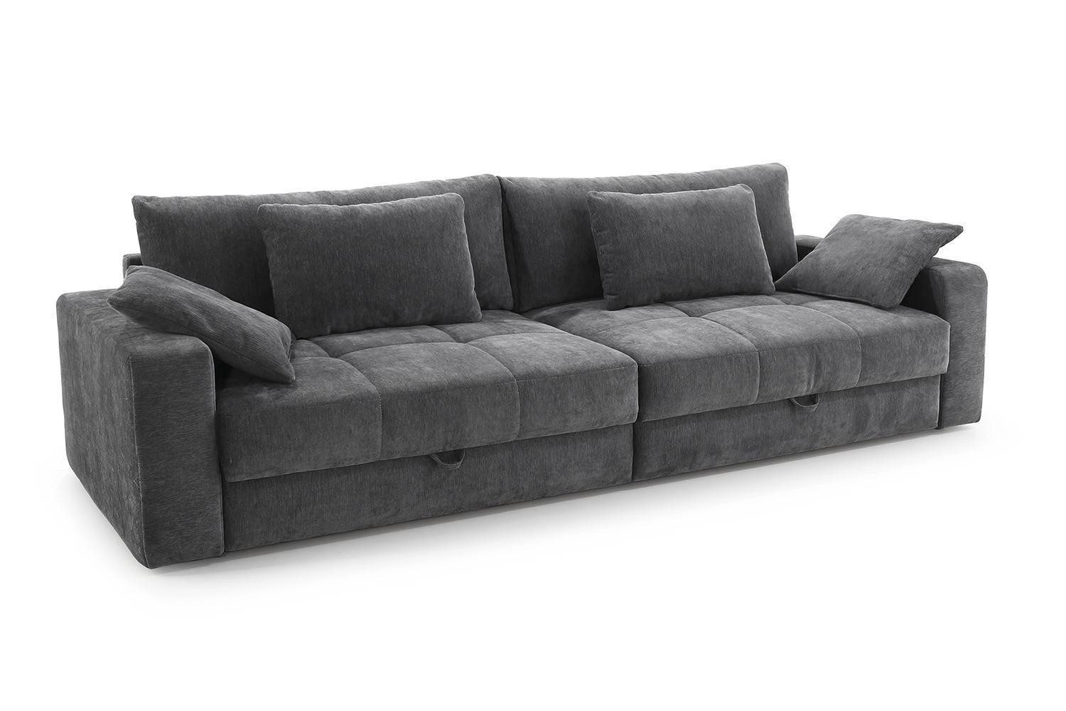 Jockenhöfer Gruppe Big-Sofa SPACE, Grau, Chenille, 2 Bettkästen, mit Kissen, B 284 x H 84 x T 113 cm