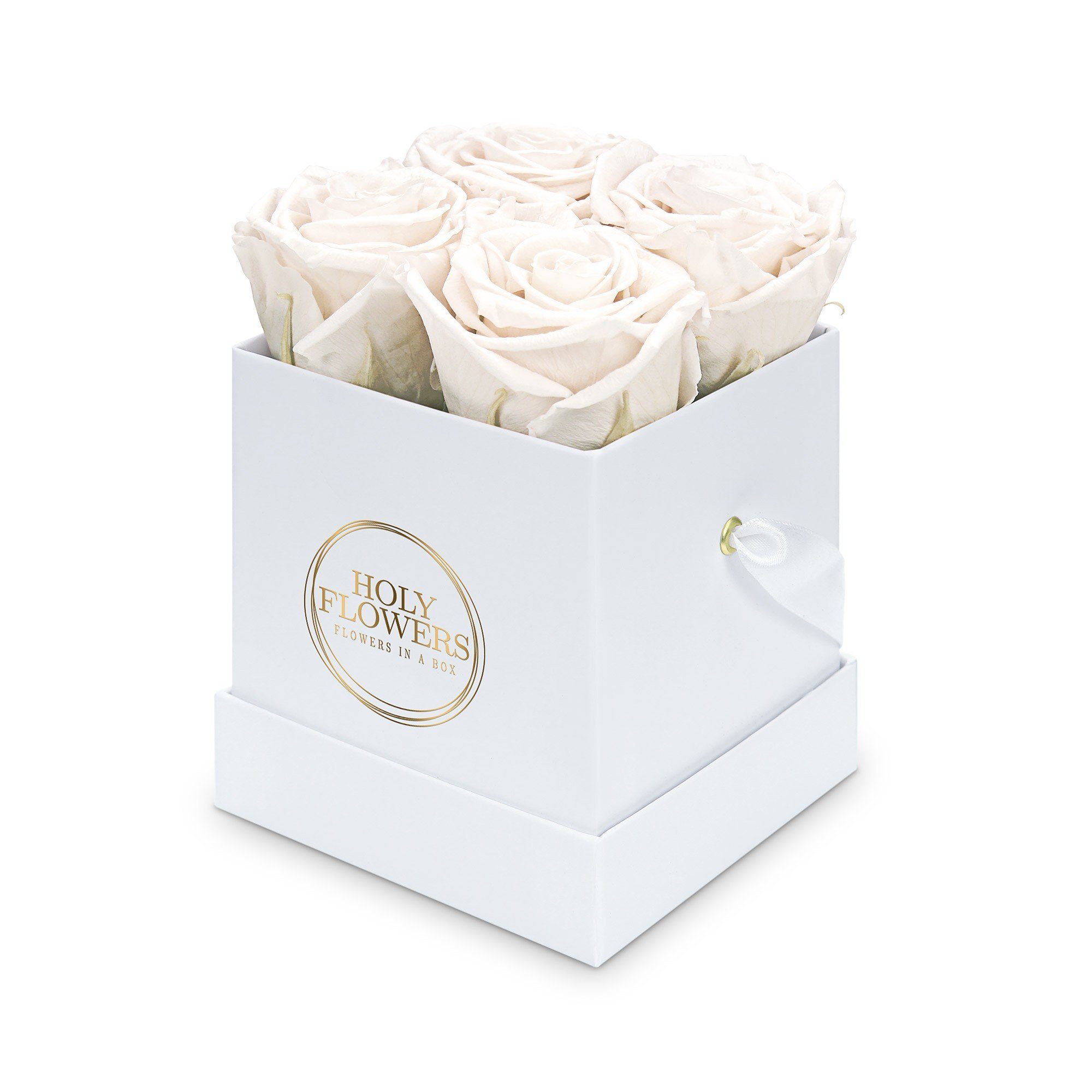 Kunstblume Eckige Rosenbox in weiß mit 4 Infinity Rosen I 3 Jahre haltbar I Echte, duftende konservierte Blumen I by Raul Richter Infinity Rose, Holy Flowers, Höhe 11 cm Holy White
