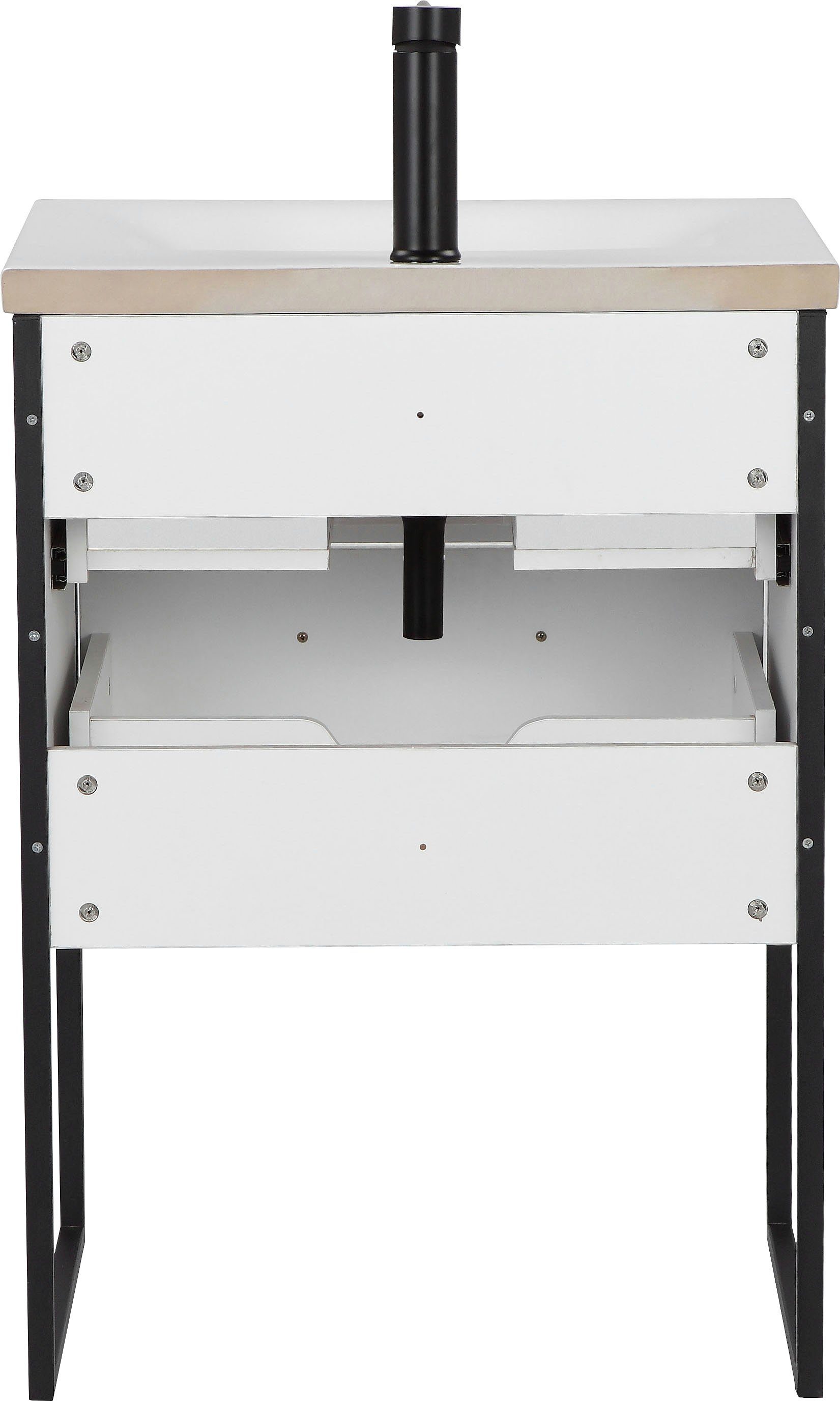 welltime Paris vanity unit, 60cm wide, loft design bathroom furniture, metal, including washbasin