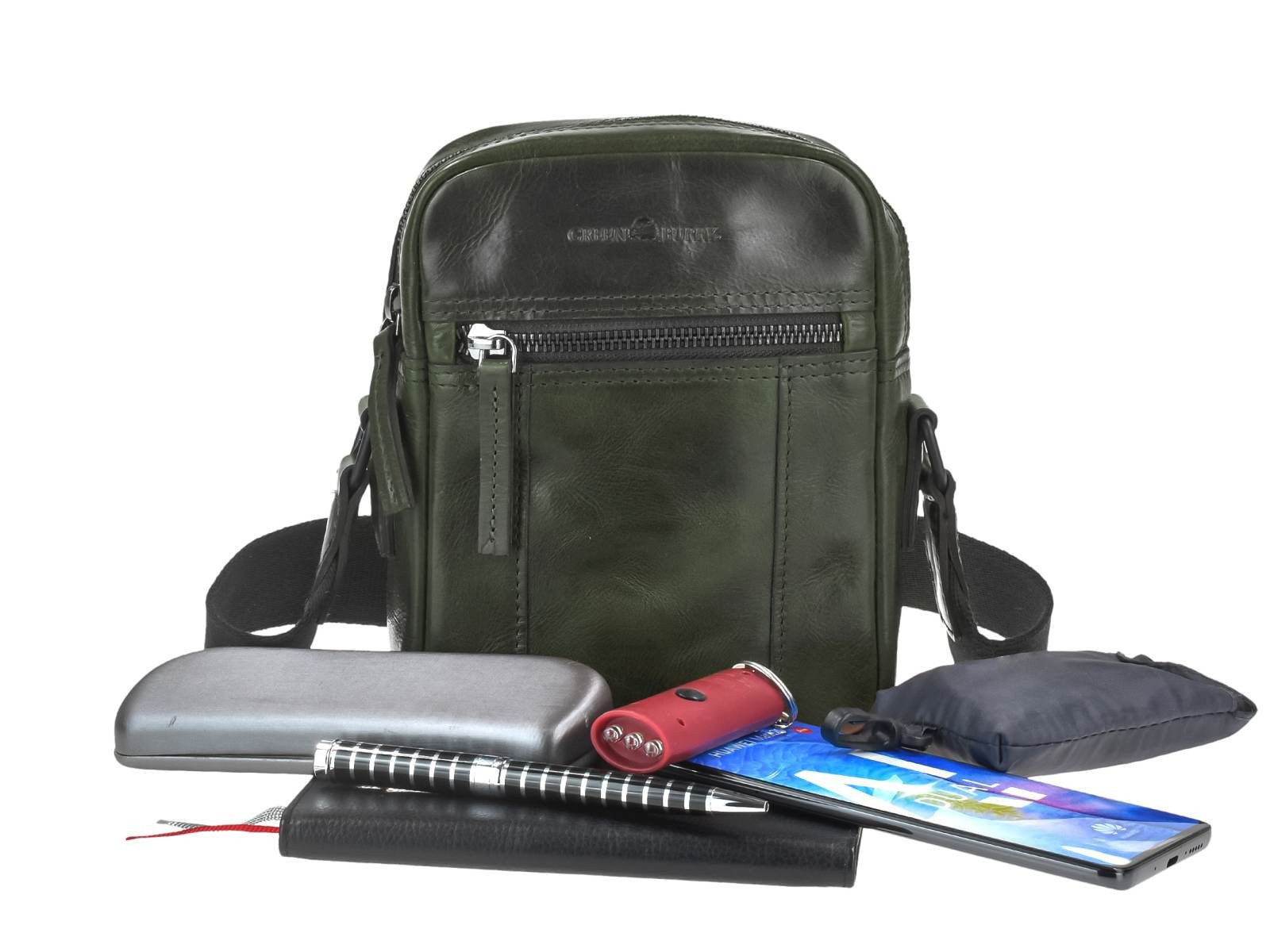Greenburry Umhängetasche "Newport" Leder Tasche, Hauptfach 14x18cm, 145cm Schultergurt