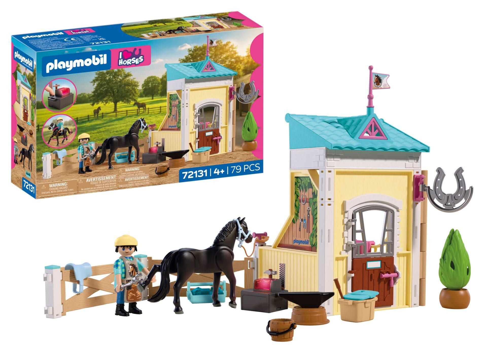 Playmobil® Kleiner Stall mit Hufschmied (72131), I Love Horses Konstruktions-Spielset, (79 St), mit Licht, Made in Europe