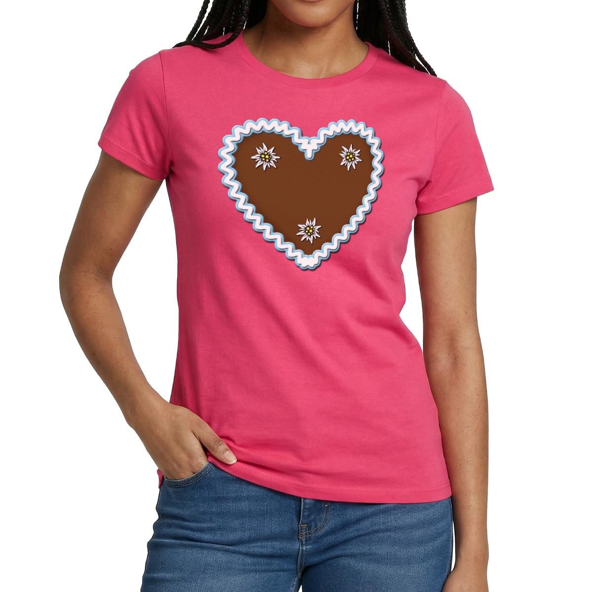 T-Shirt Lebkuchenherz Design Mit Edelweiß Bayern Frauen T-Shirt