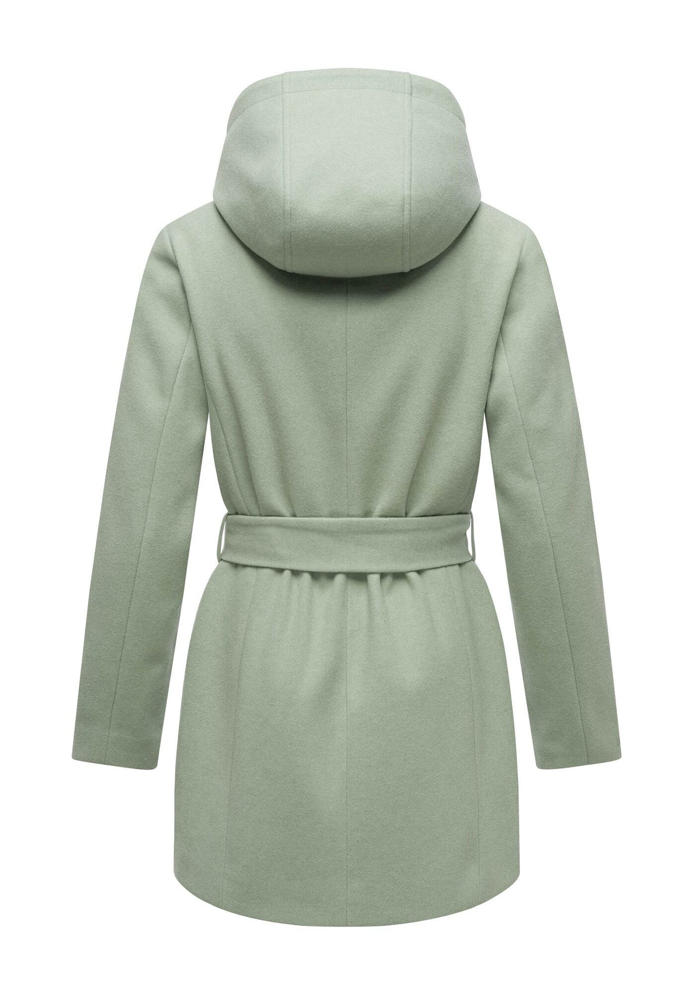 Marikoo Kurzmantel Katalinaa Eleganter Wickel Mantel mit Taillengürtel und Oversized Hood Kapuze – Bild 4 von 5