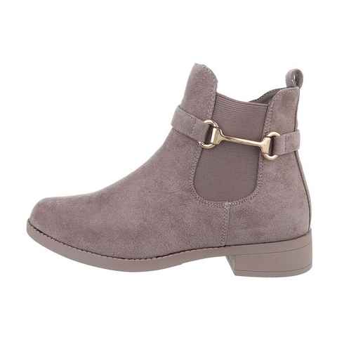 Ital-Design Damen Elegant Chelseaboots Blockabsatz Flache Stiefeletten in Grau