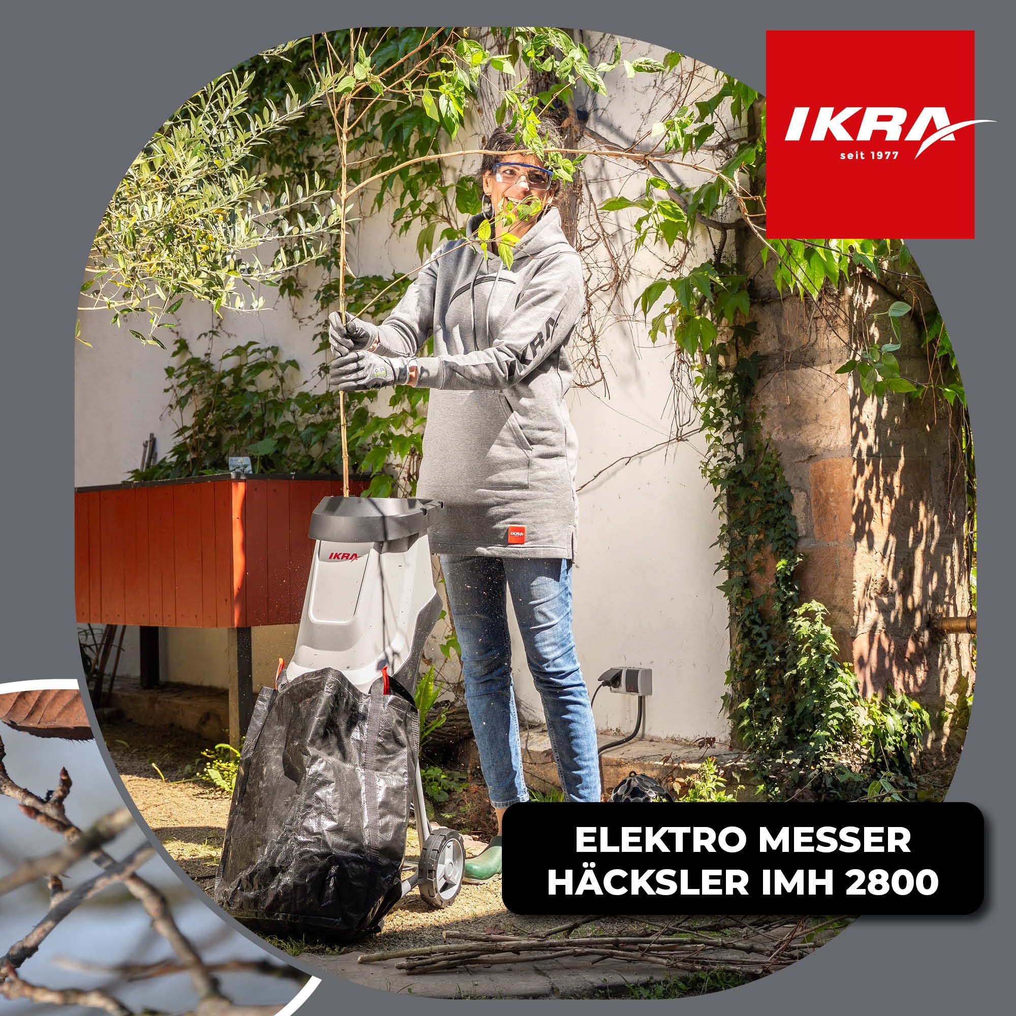ikra GmbH Häcksler IMH 2800, 4,5 cm max. Astdurchmesser, (inkl. Ersatzmesser & Schutzbrille), 2.800 Watt, Messerhäcksler – Bild 2 von 5