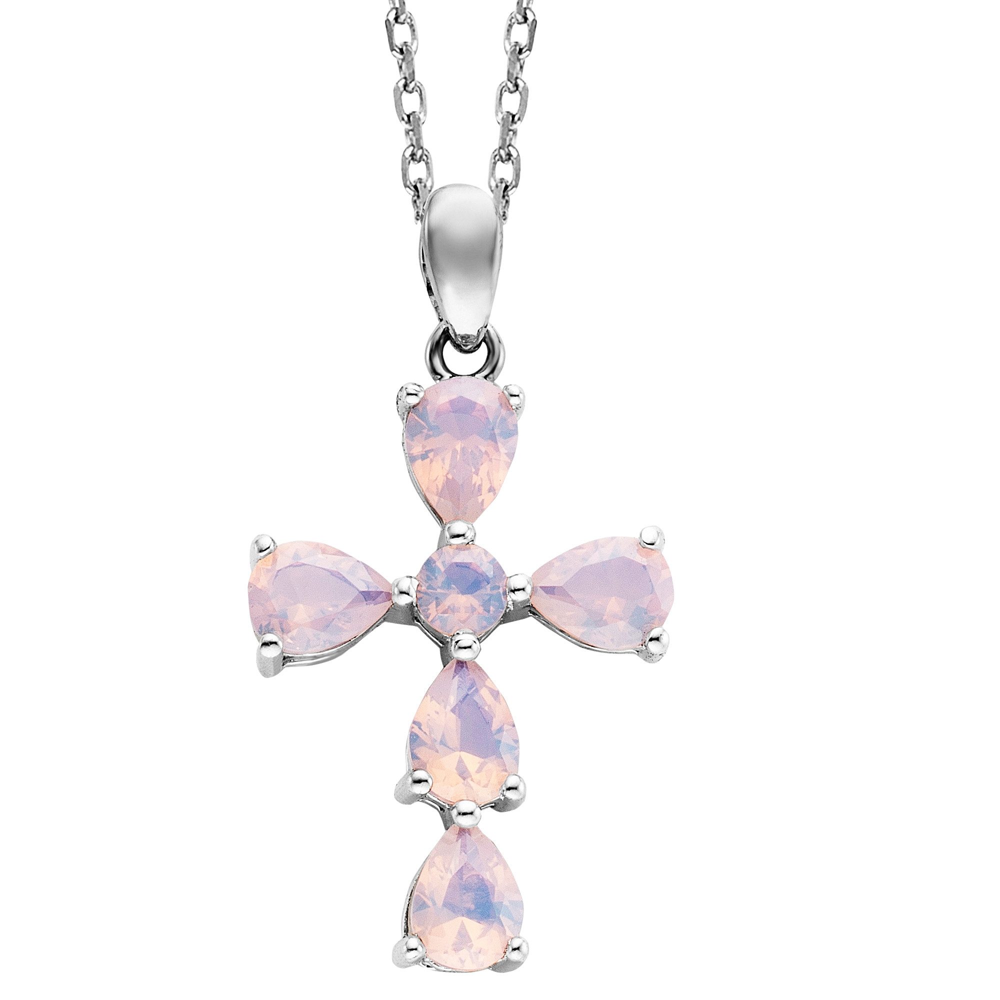 Julie Julsen Kette mit Anhänger 925 Silber rhodiniert Kreuz Zirkonia perlmutt