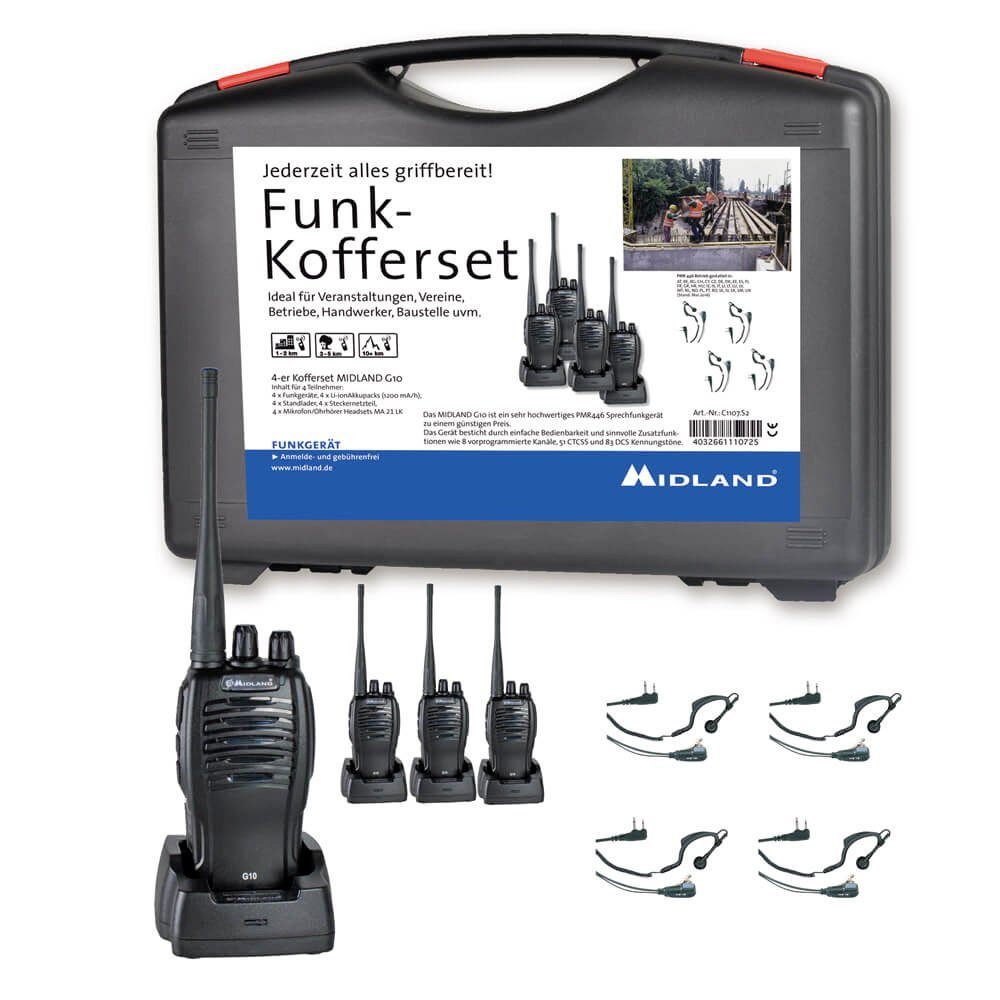Walkie Talkie Midland G10 Pro PMR 4er Handwerker-Koffer C1107.S2 PMR-Funkgerät 4er S