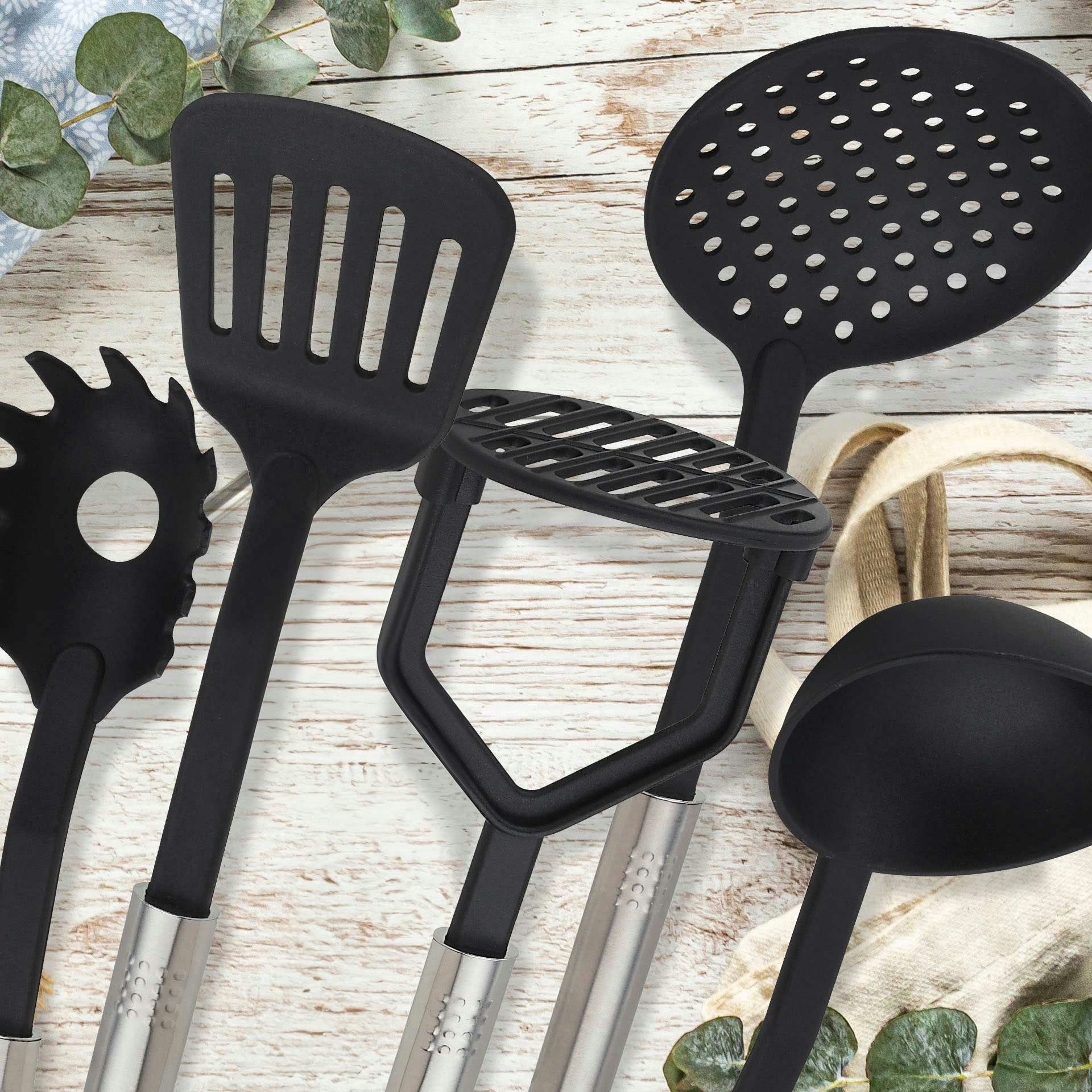 FACKELMANN Kochbesteck-Set Ovalgriff Küchenhelfer-Set, Edelstahl/Kunststoff