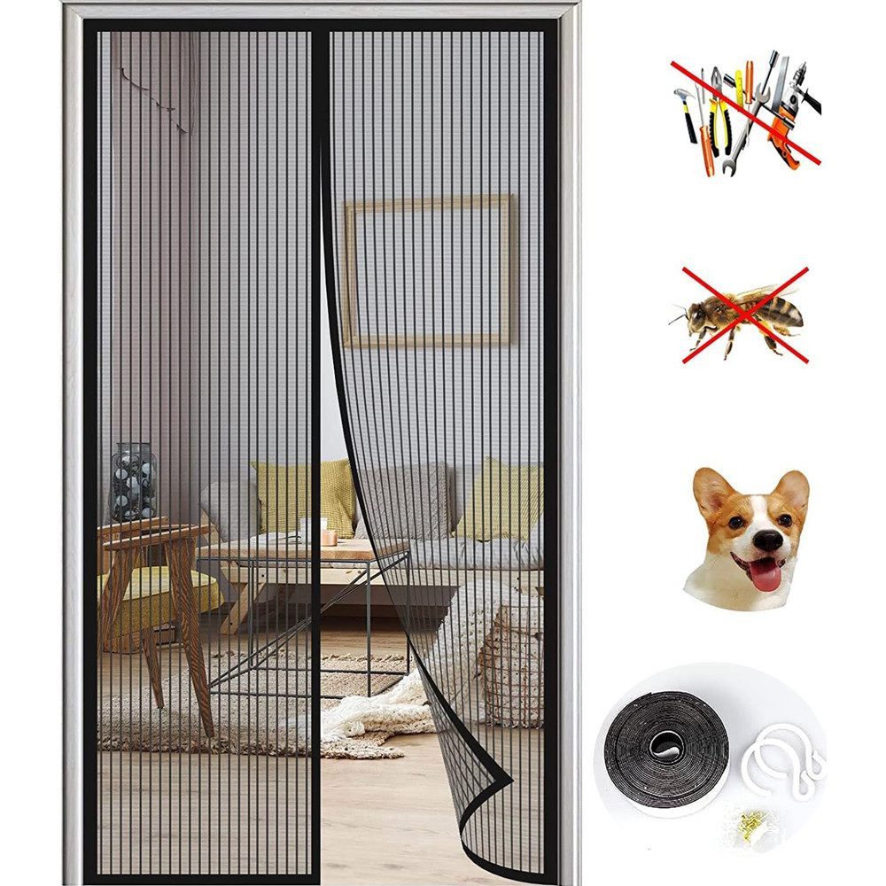 wohnTRAUM24 Insektenschutz-Vorhang Fliegengitter Balkontür,insektenschutz Tür Magnet, Fliegengitter Tür, (Fliegenvorhang Magnetisch 90x210CM, Moskitonetz Tür Ohne Bohren, Fliegenschutz Magentvorhang), für Balkontür und Terrassentür Kellertür Kinderleichte Klebemontage