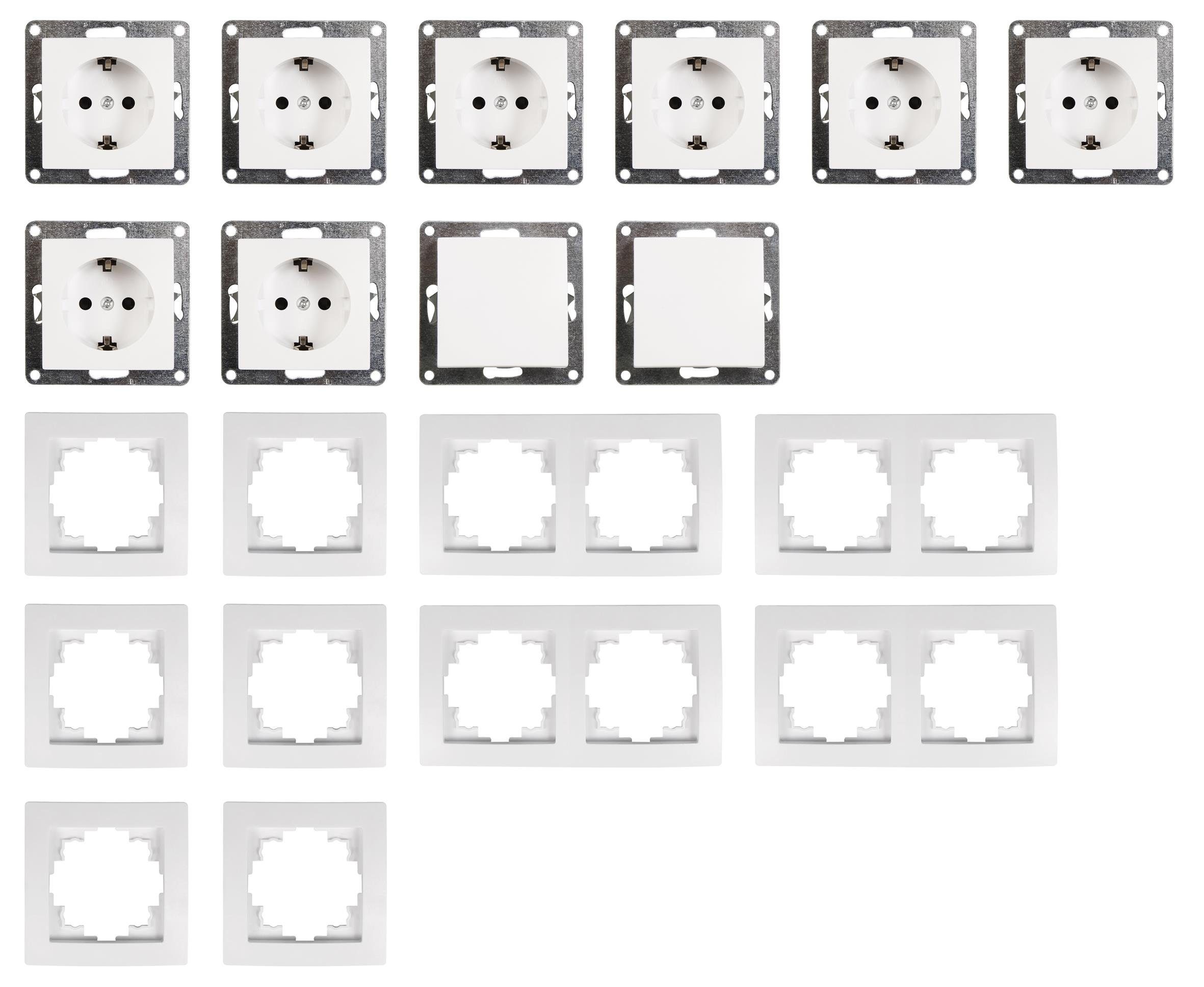 Steckdose Set weiß 20-teilig, McPower Steckdosen und Flair Standard, Schalter McPower