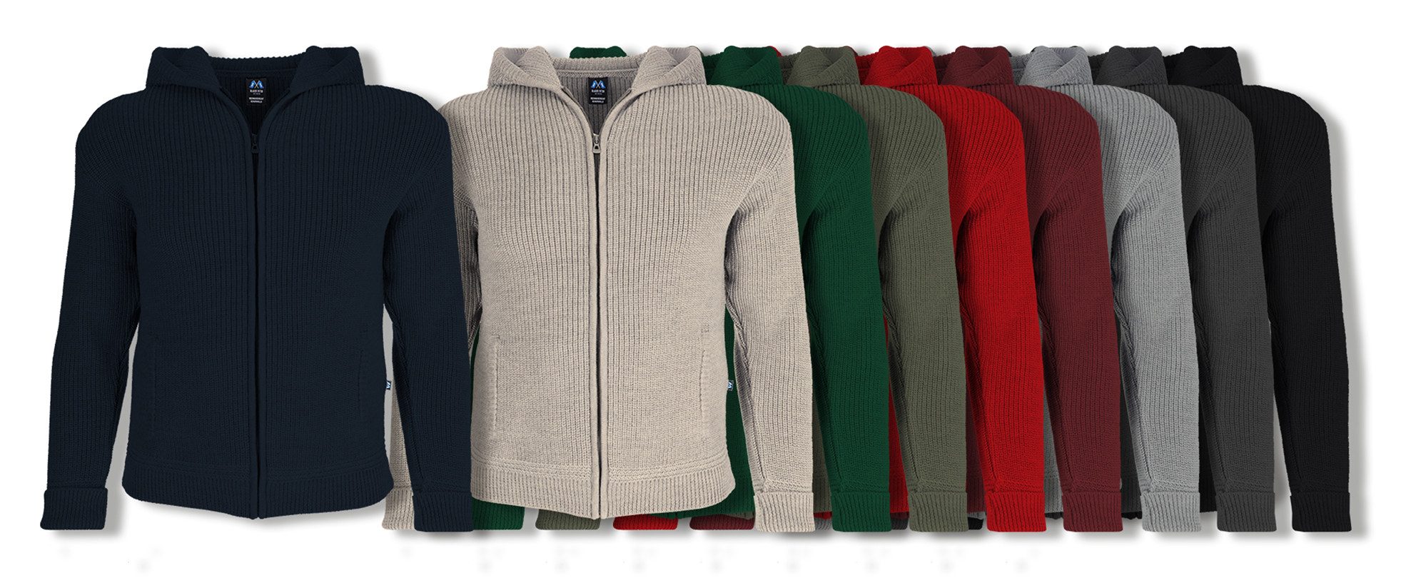 Blauer Peter Strickjacke aus Schurwolle mit Kapuze und Taschen günstig online kaufen