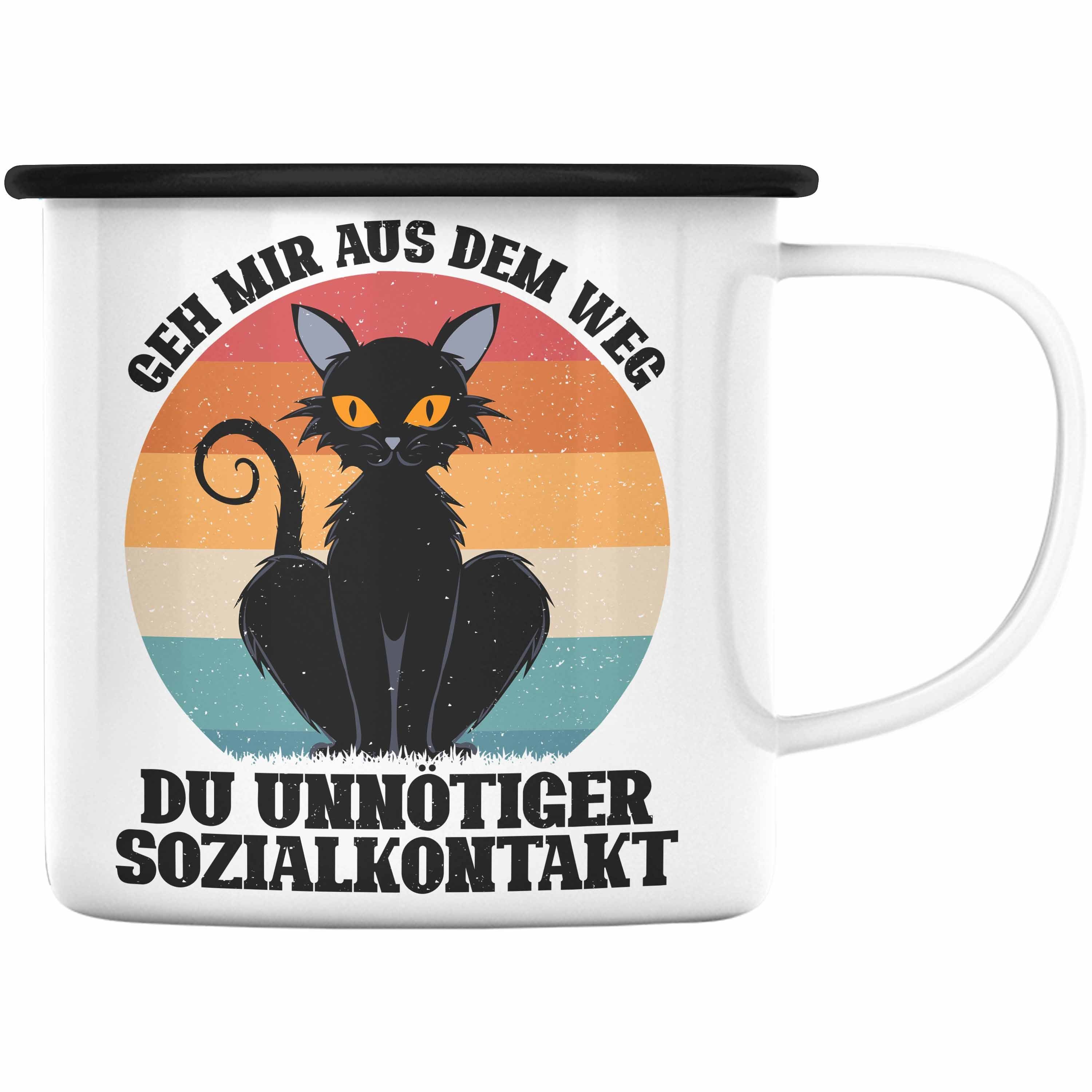 Trendation Spruch Tasse Unnötiger Thermotasse Trendation Dem Mir Du Aus Schwarz Geschenk Emaille Weg - Geh Sozialkontakt Lustiger