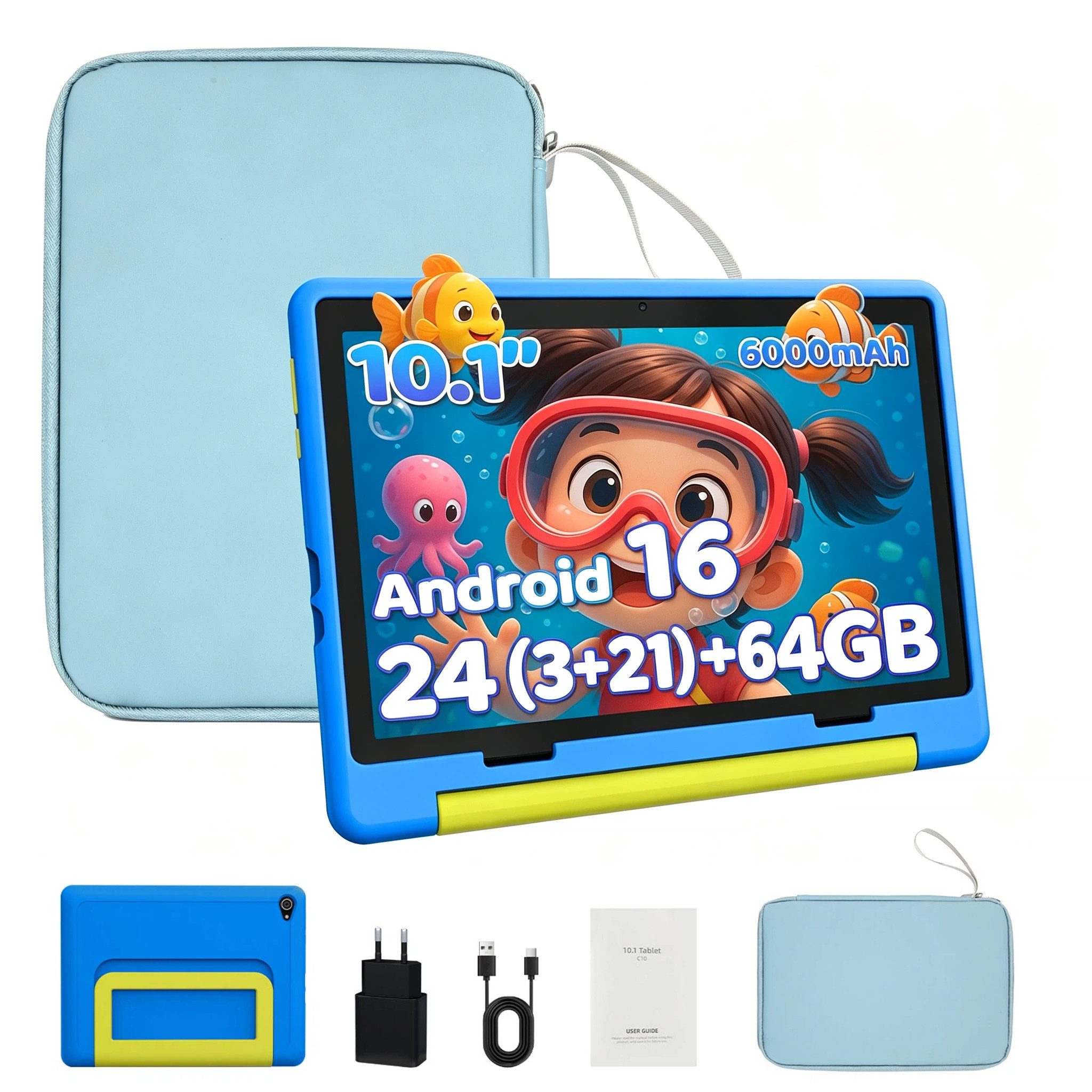 BUFO 10 Zoll Android, 64GB, Elternkontrolle, langlebig Kinder Tablet (10", 64 GB, Android 16, mit Kindersicherung APP, Augenschutz-Display, robuste)