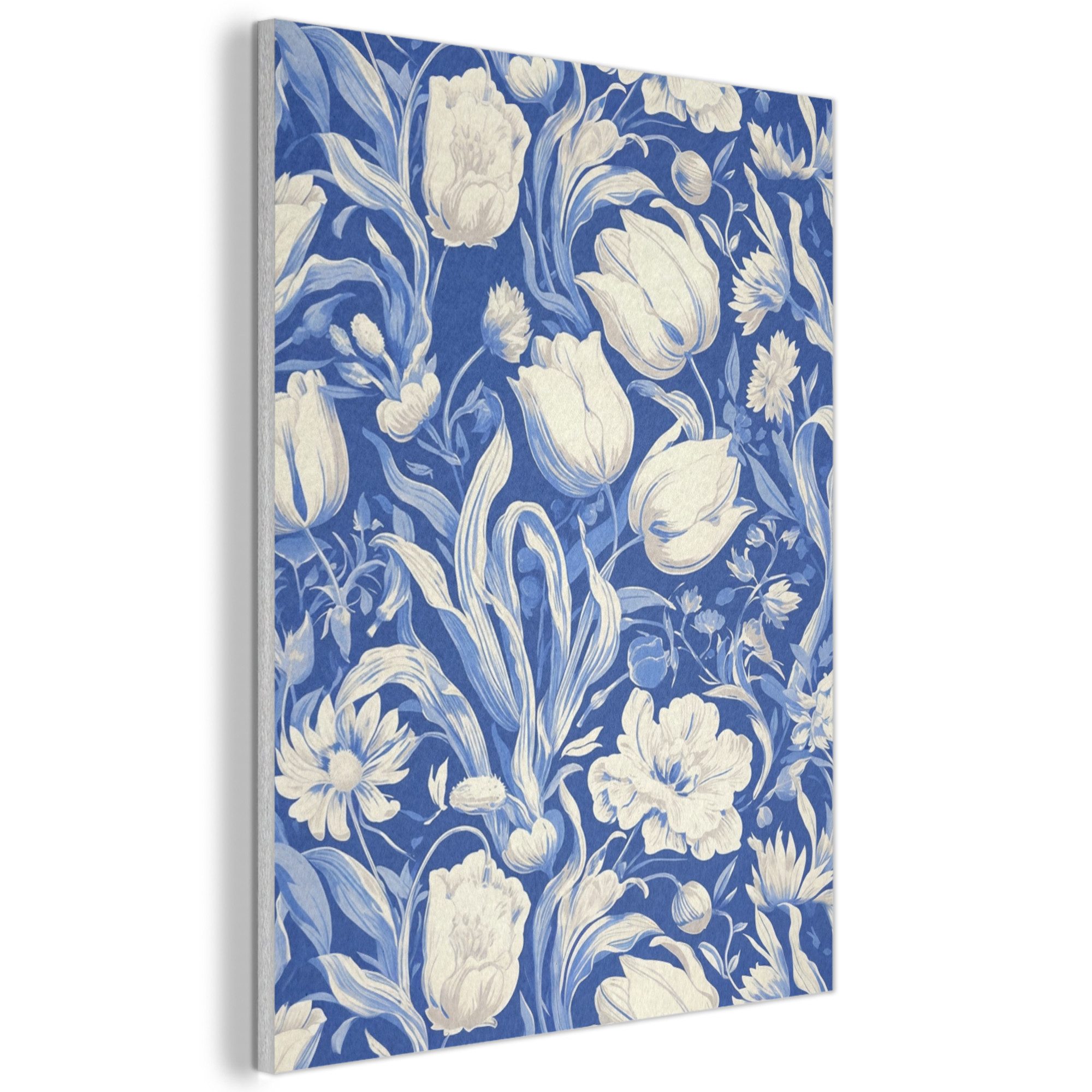 MuchoWow Gemälde Blumen - Delfter Blau - Muster - Tulpe, Fotodruck (1 St), Akustikpaneele, Wandpaneele, Schalldämmung, Akustikbilder 30x40 cm