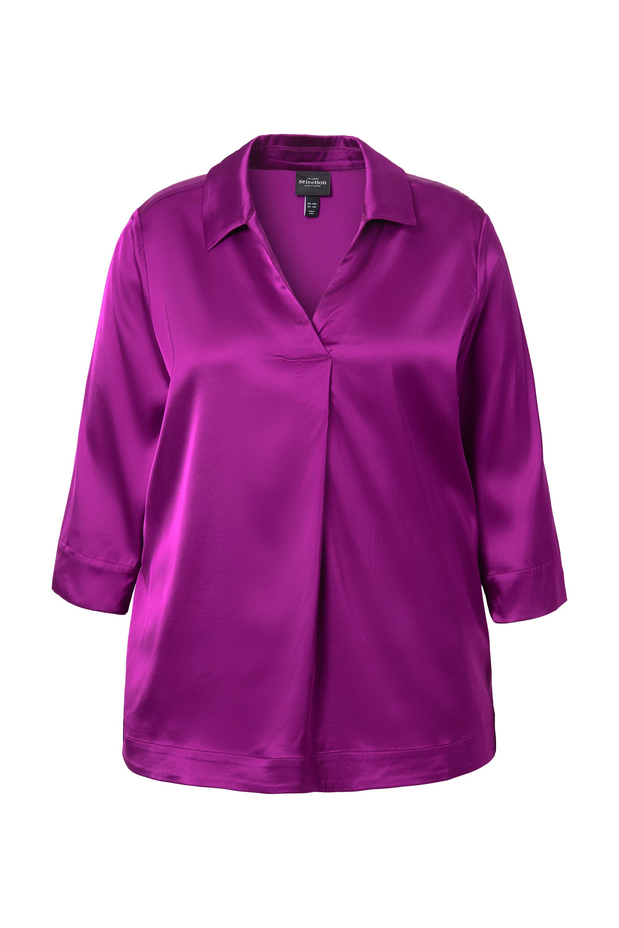 Druckbluse Satinbluse Hemdkragen Zierfalte 3/4-Arm