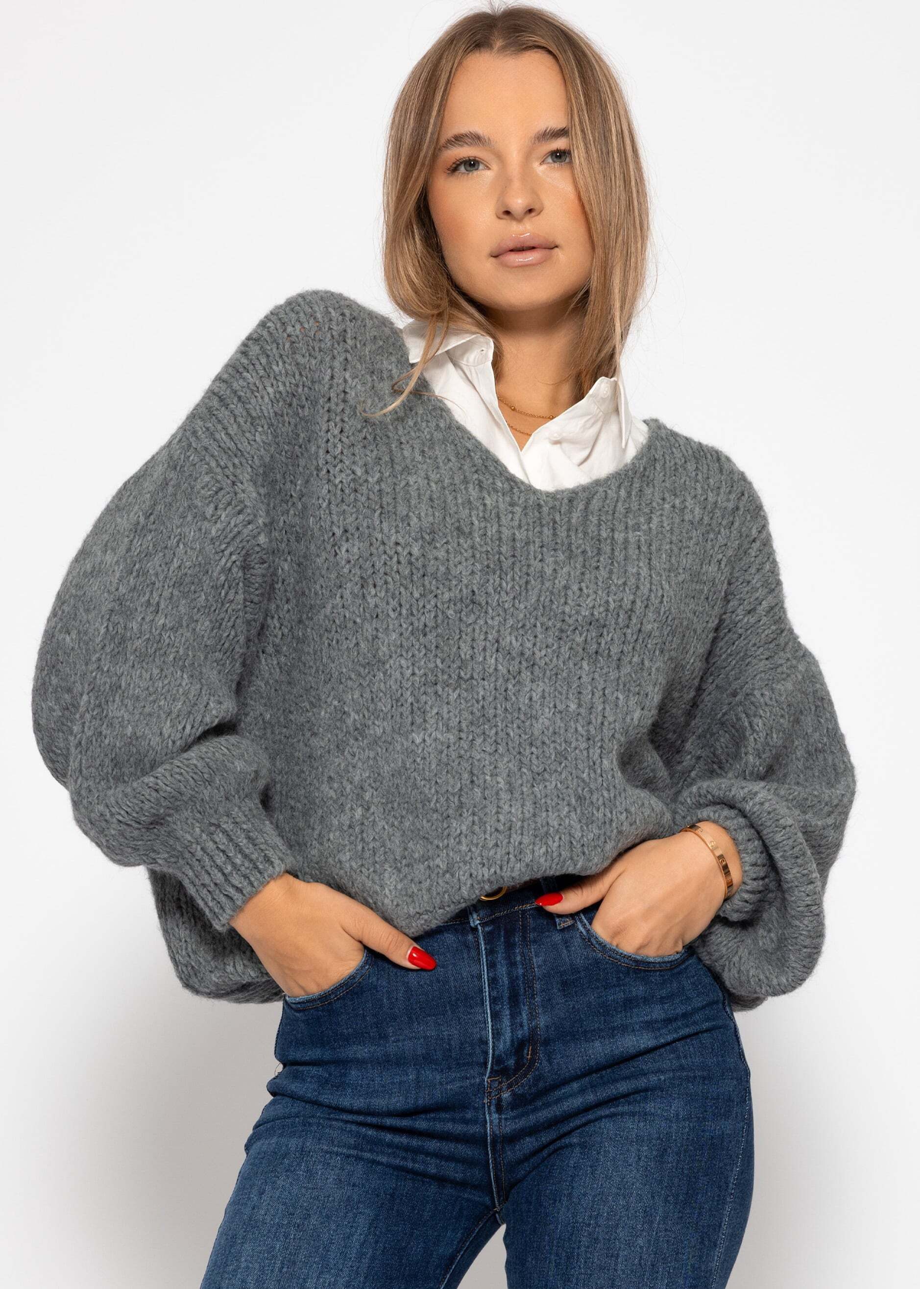SASSYCLASSY Strickpullover Oversize Pullover mit V-Ausschnitt für Damen Wei günstig online kaufen