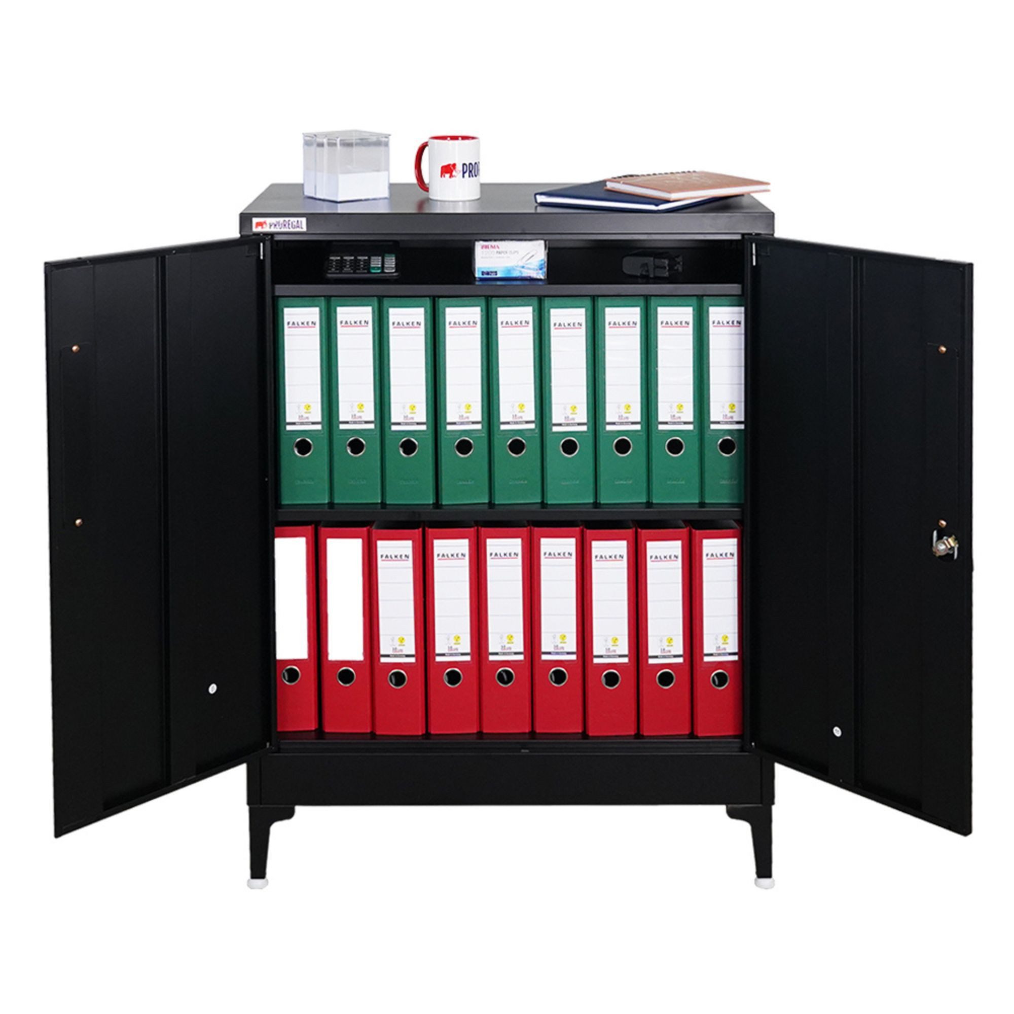 PROREGAL® Mehrzweckschrank Abschließbarer Flügeltürenschrank ELEPHANT mit 2 Türen Robuster Metallschrank aus pulverbeschichtetem Stahl Abschließbar