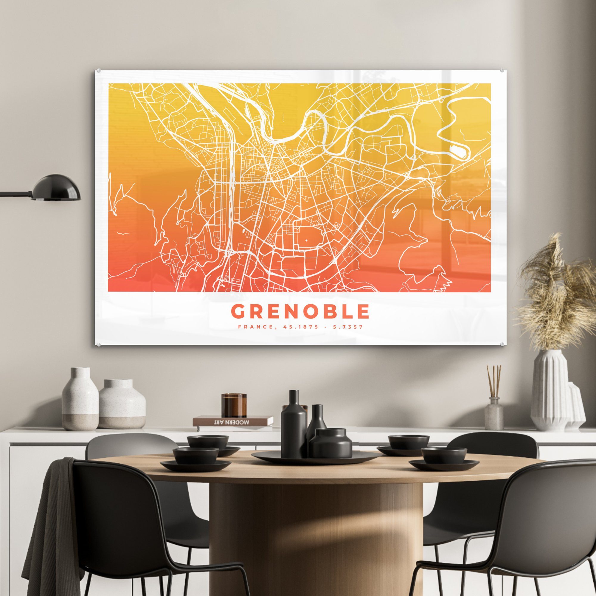 Wohnzimmer - St), & Grenoble Stadtplan, (1 - Acrylglasbilder Schlafzimmer Frankreich MuchoWow Acrylglasbild