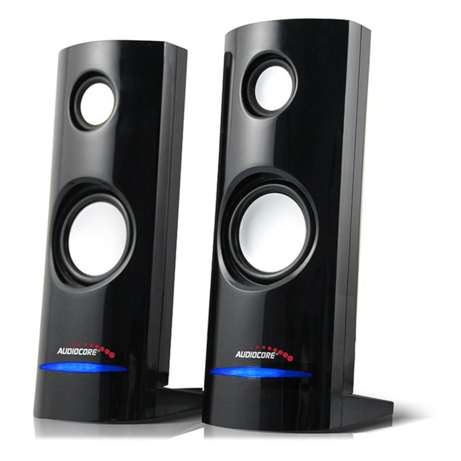 Audiocore AC860 PC-Lautsprecher Stereo, 2.0 (USB, AUX-Kabel, 8 W, Blaue LED-Beleuchtung Stereo-Lautsprecher 2.0 PC 8 Watt RMS Schwarz)