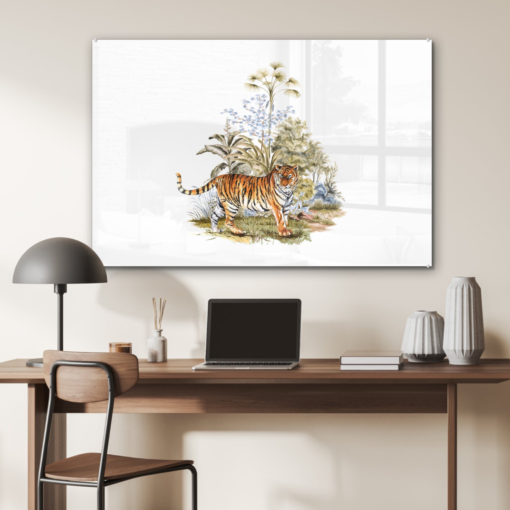 Tiger Acrylglasbilder Wohnzimmer (1 Wald, & Acrylglasbild Schrein MuchoWow St), - Schlafzimmer -