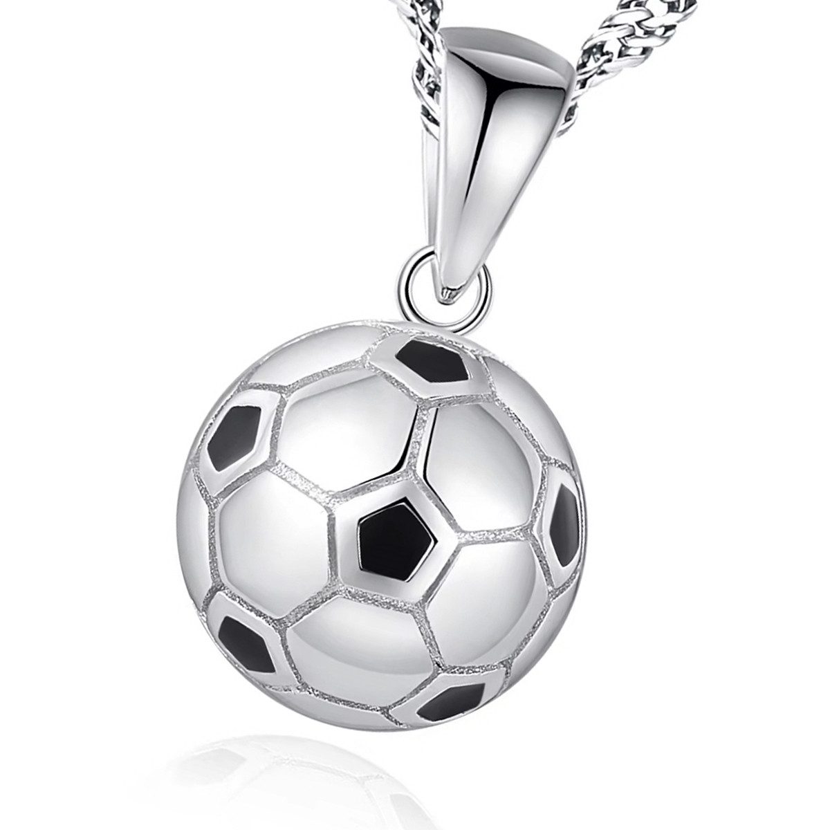 ELLAWIL Kette mit Anhänger Kette mit Fußball-Anhänger Soccer Football Ball Silberkette Halskette (Kettenlänge 45 cm, Sterling Silber 925, GESCHENKIDEE), inklusive Geschenkschachtel