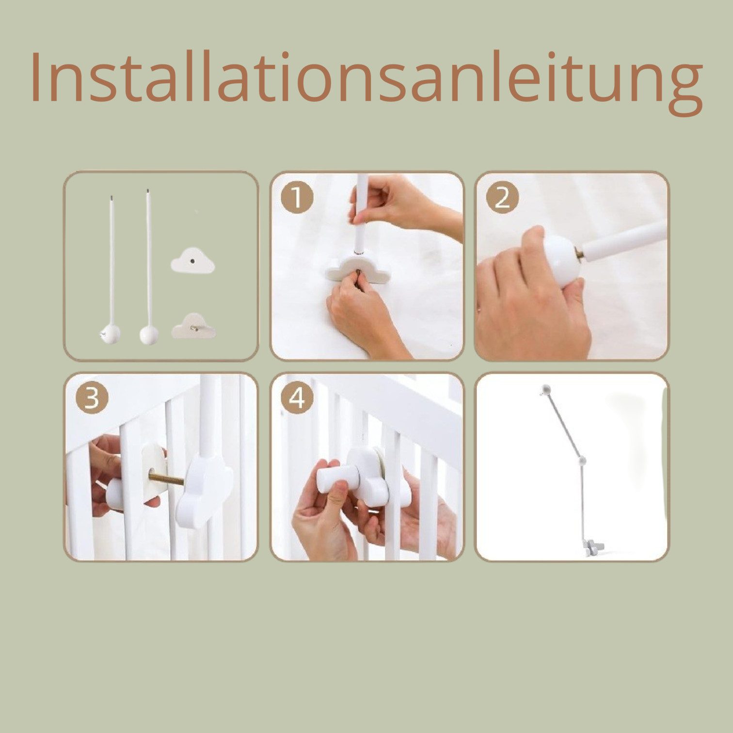 Zayno Mobile Mobilehalterung Wolke aus Holz Natur 69cm, (Set, 1-tlg., Hervorragendes Geschenk zur Geburt), Unterstützt das Einschlafen deines Babys.