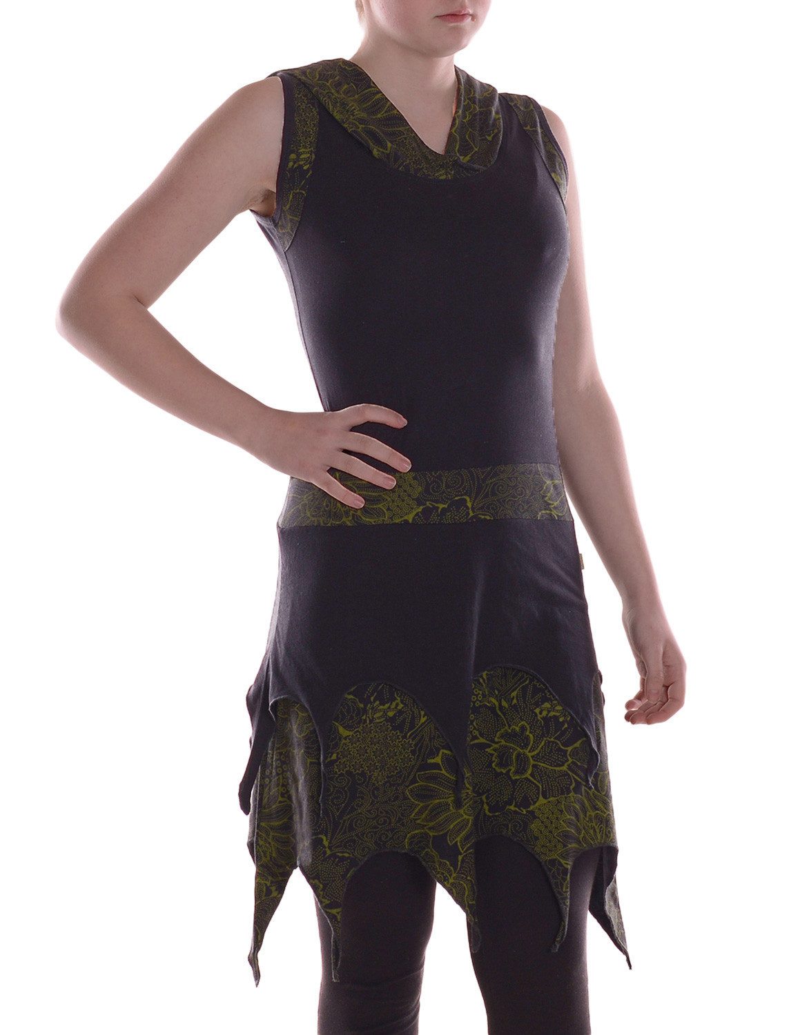 Sommerkleid Damen Kleid Baumwolle Blumen-Muster Asymmetrisch mit Kapuze