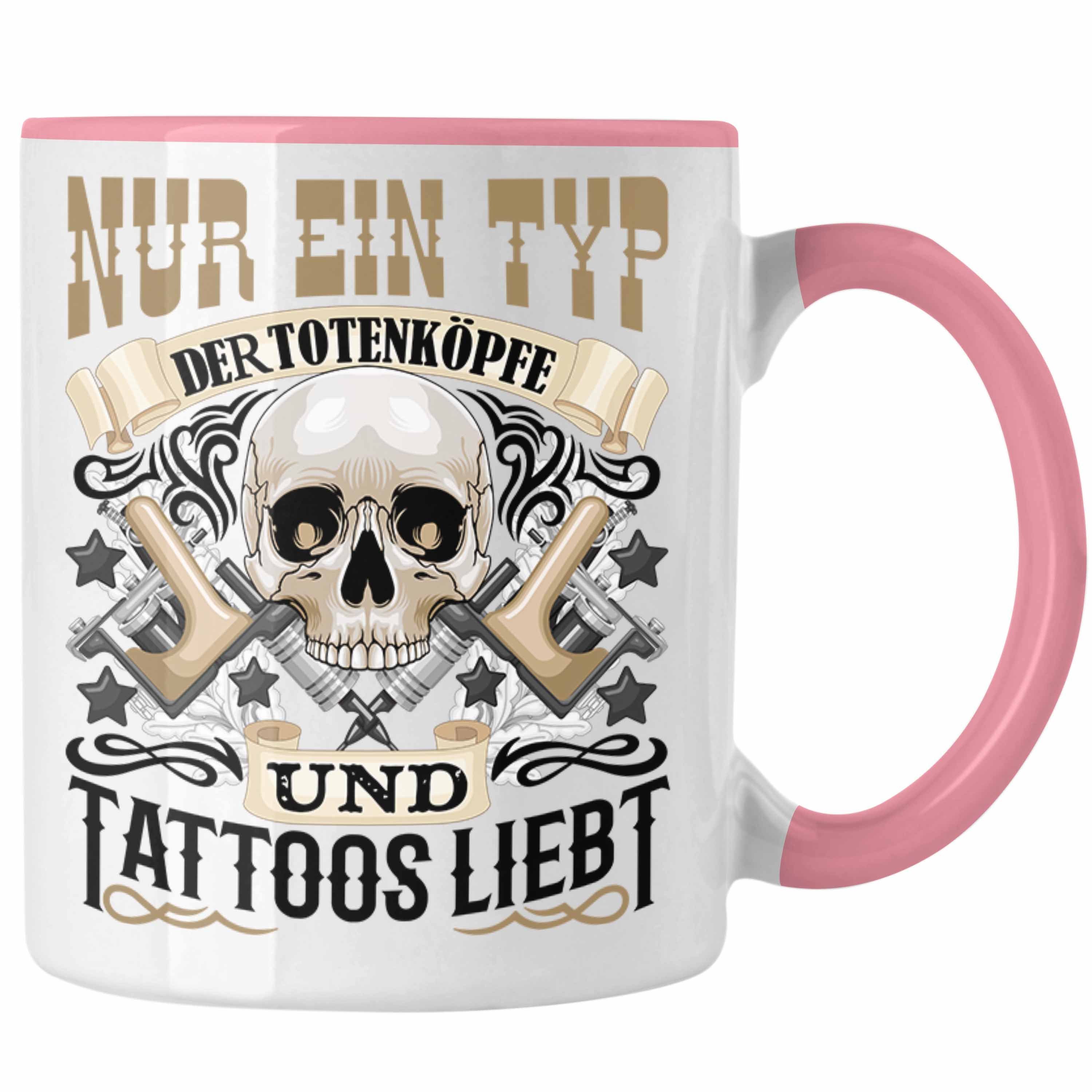 Trendation Tasse Trendation - Totenköpfe und Tattoos Tasse Mann Männer Geschenk Tattoow Rosa