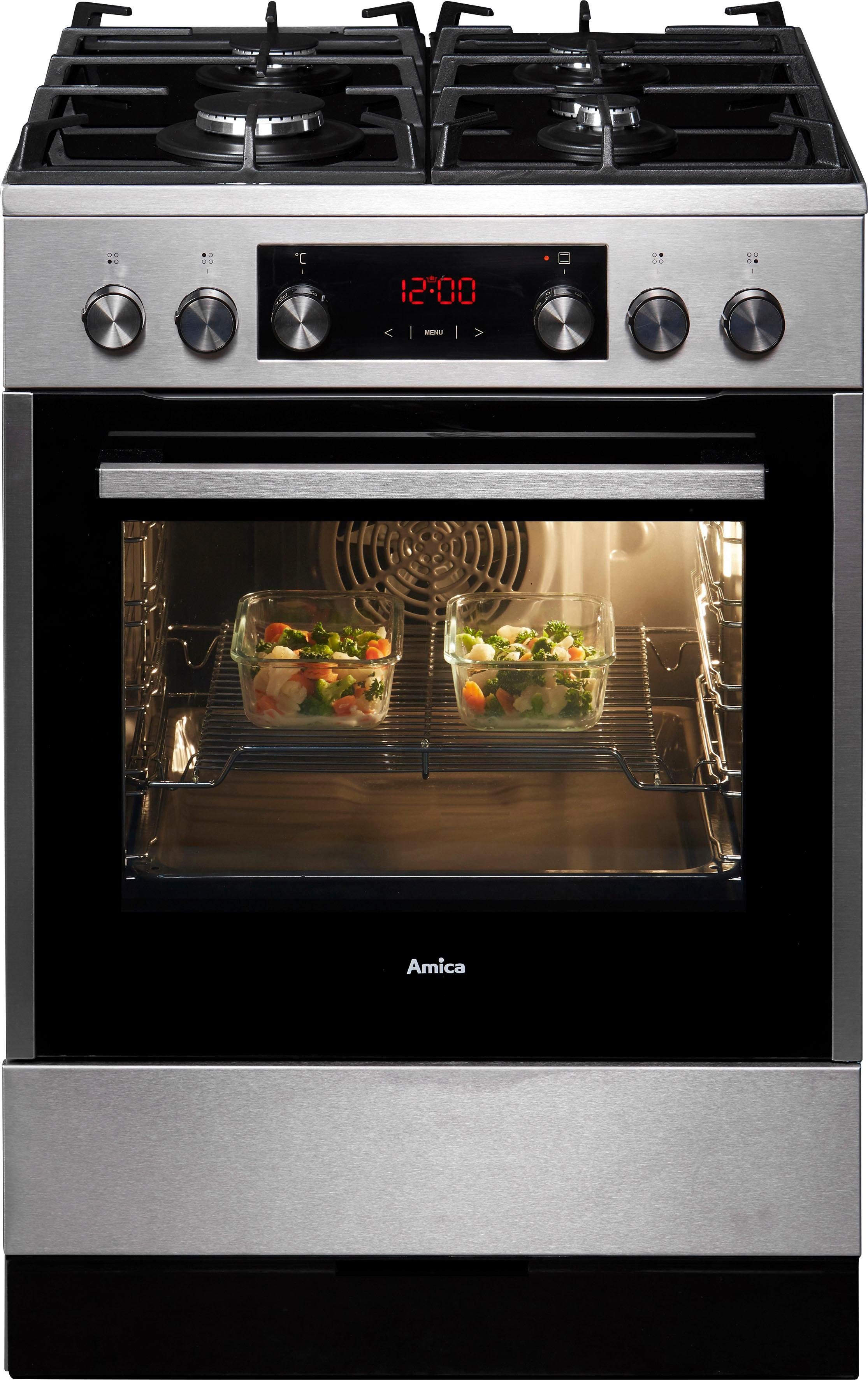 Amica Gas-Standherd SHEG 914 121 E, mit Teleskopauszug nachrüstbar, Steam Clean, Vertrauter Kochkomfort mit Gas und angenehmer Handhabung