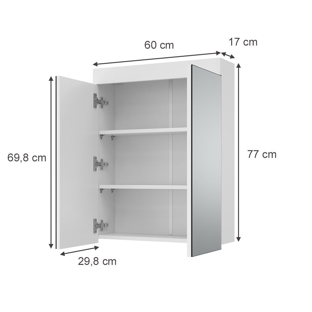 Vicco Badezimmerspiegelschrank Luna, Weiß, 60 x 77 cm (1-St)
