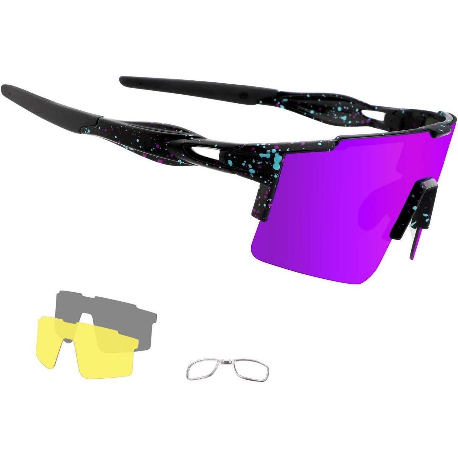 LuxusKollektion Monoscheibensonnenbrille Fahrradbrille Herren Damen UV400 Wechselgläser Radfahren Zo-violett