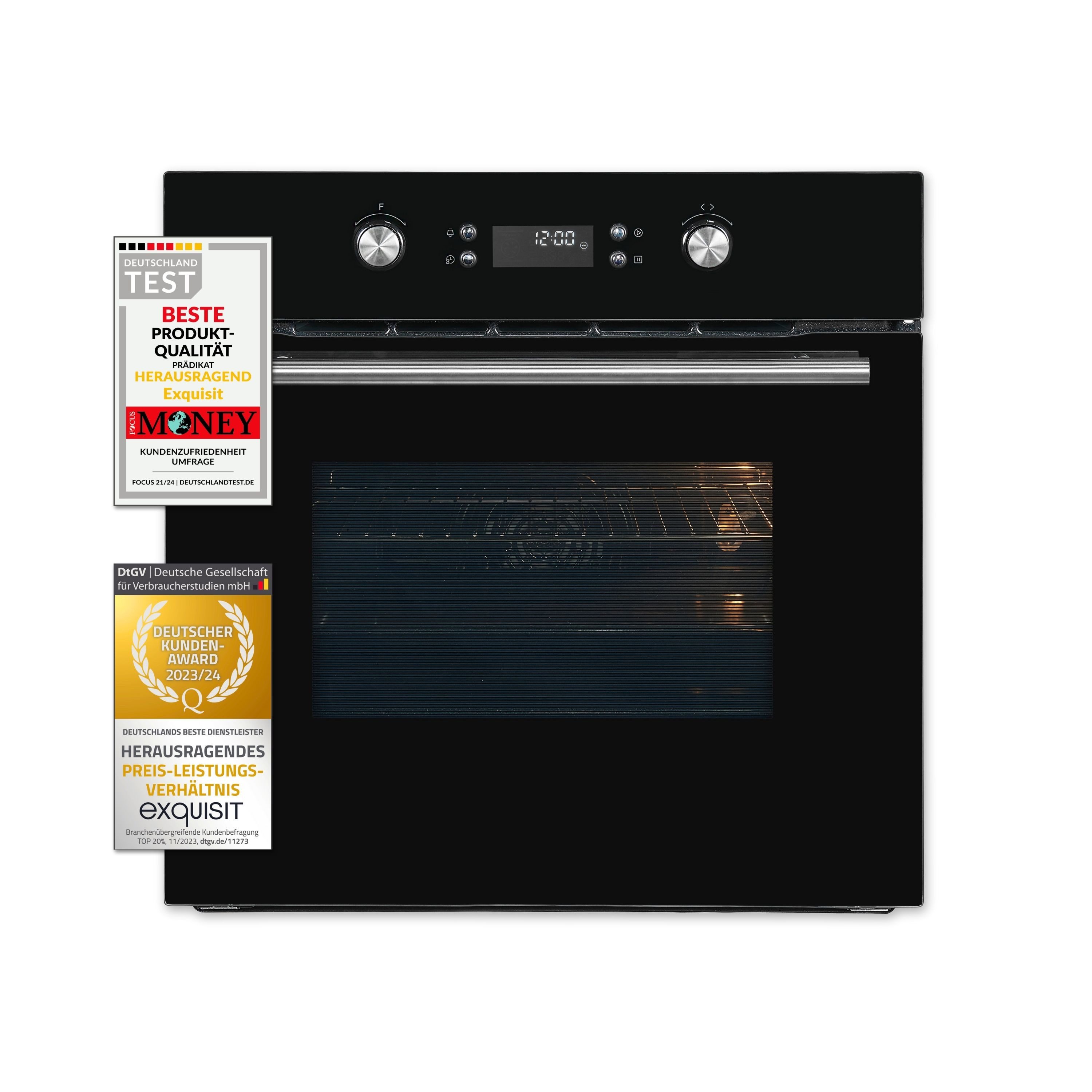 exquisit Einbaubackofen EBEP697-H-030, Pyrolyse-Selbstreinigung, Eco-Funktion, 4-fach-verglaste Tür, versenkbare Knebel