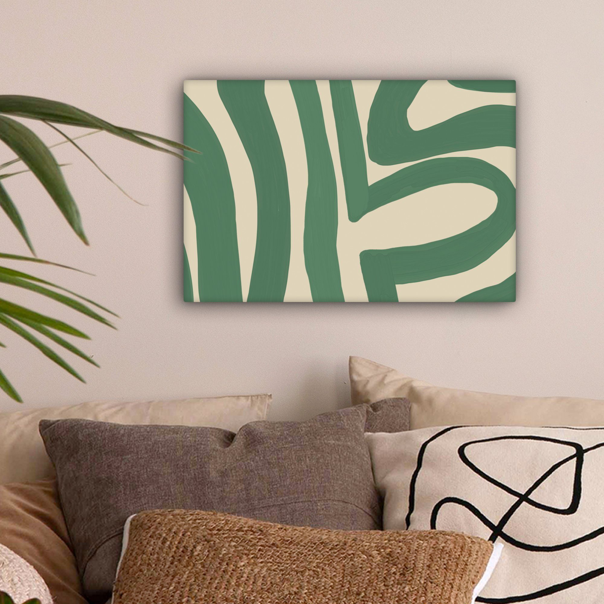 Abstrakt, Grün St), 30x20 cm Leinwandbild Aufhängefertig, Wanddeko, - OneMillionCanvasses® - Wandbild (1 Kunst Leinwandbilder,