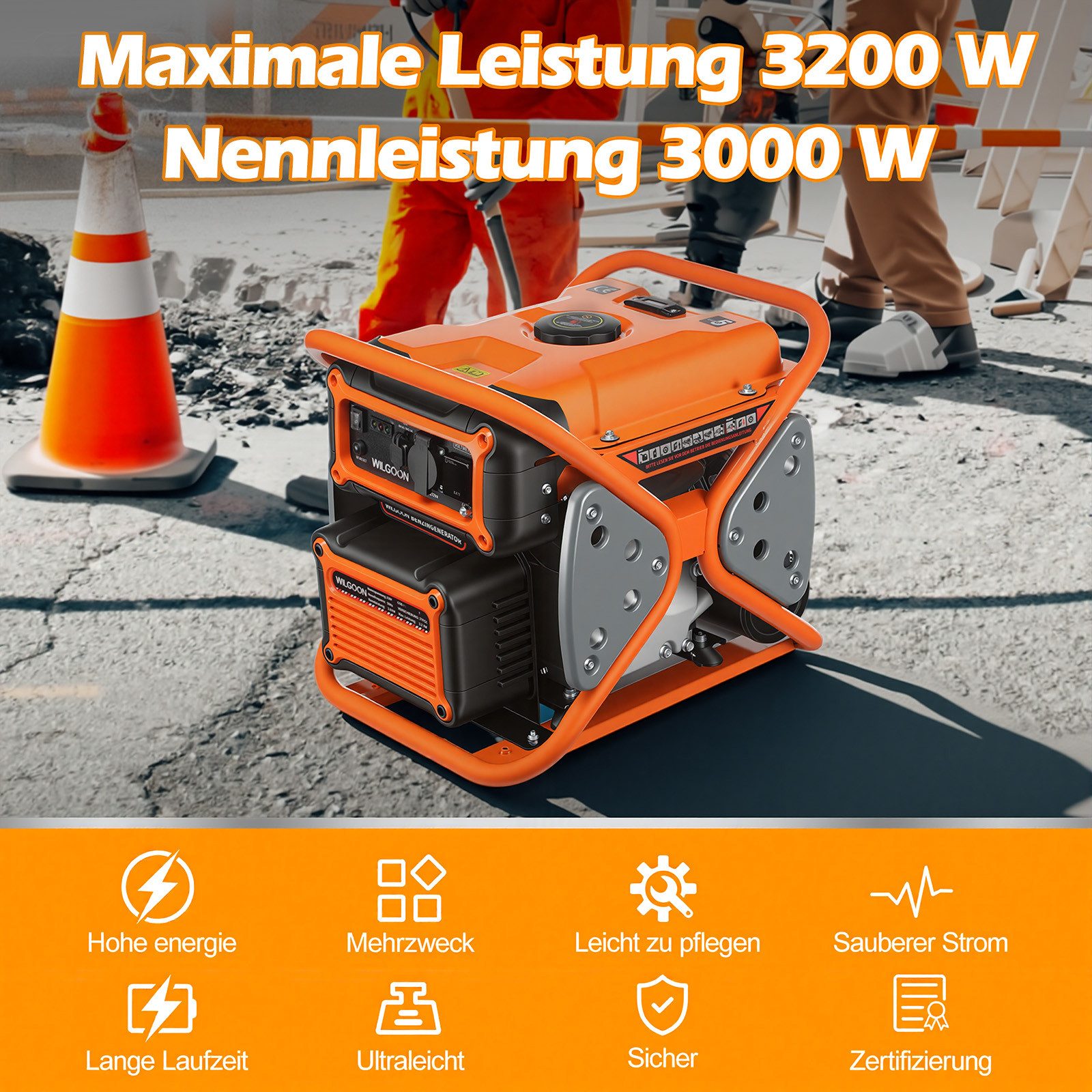 oyajia Stromerzeuger 4 Takt Leise Benzin Generator 7.0 HP MAX. Tragbarer Stromgenerator, 3,2 in kW, (max 3200W, 10L Tank, 3000W Dauerleistung, Überlastschutz, AVR-Funktion), Benzin Generator 230V Steckdose für Camping und Wohnmobile 28kg