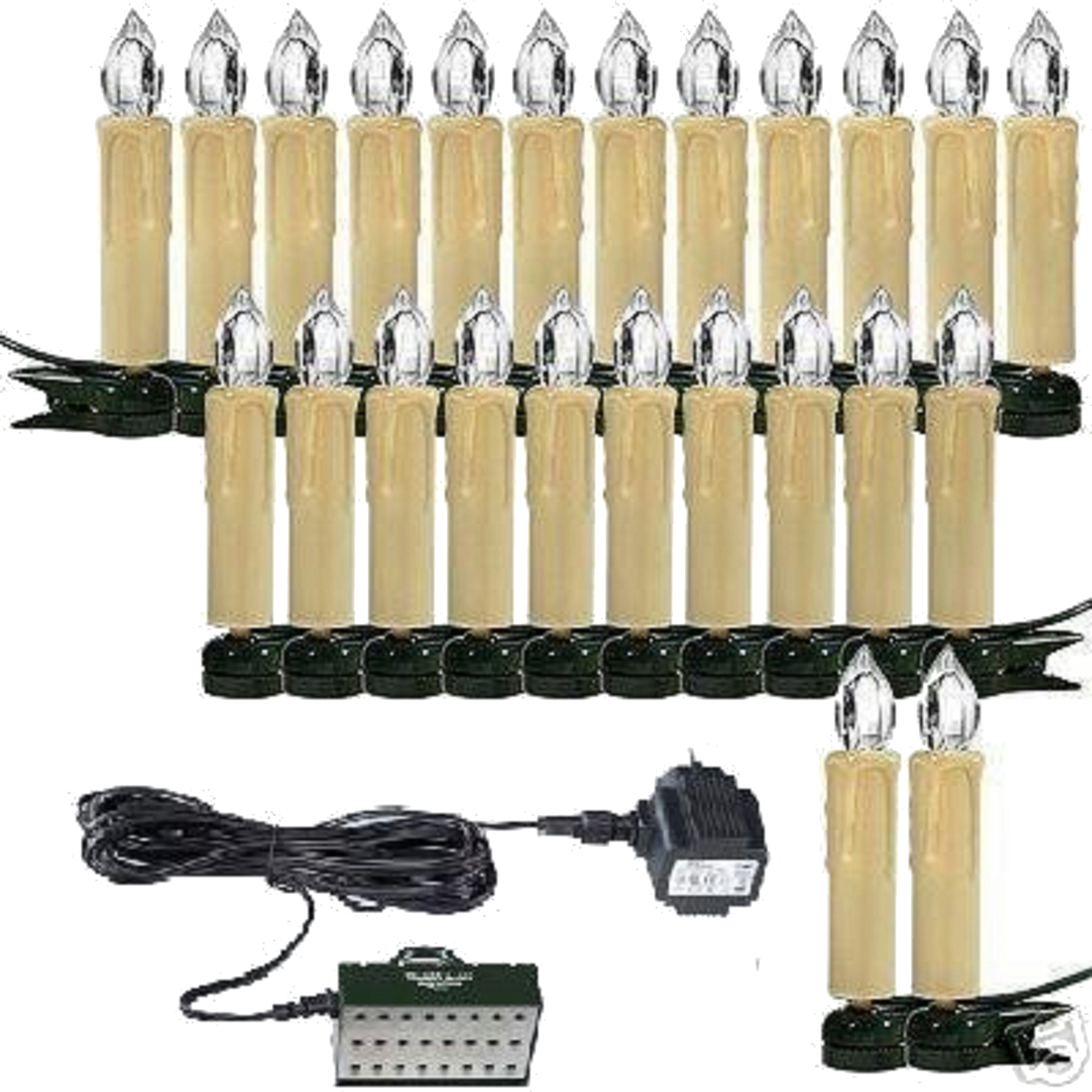 TRANGO LED-Lichterkette, 24-flammig, 340047KW 24x kaltweiß LED Weihnachtskerzen IP44 Außen Stecksystem