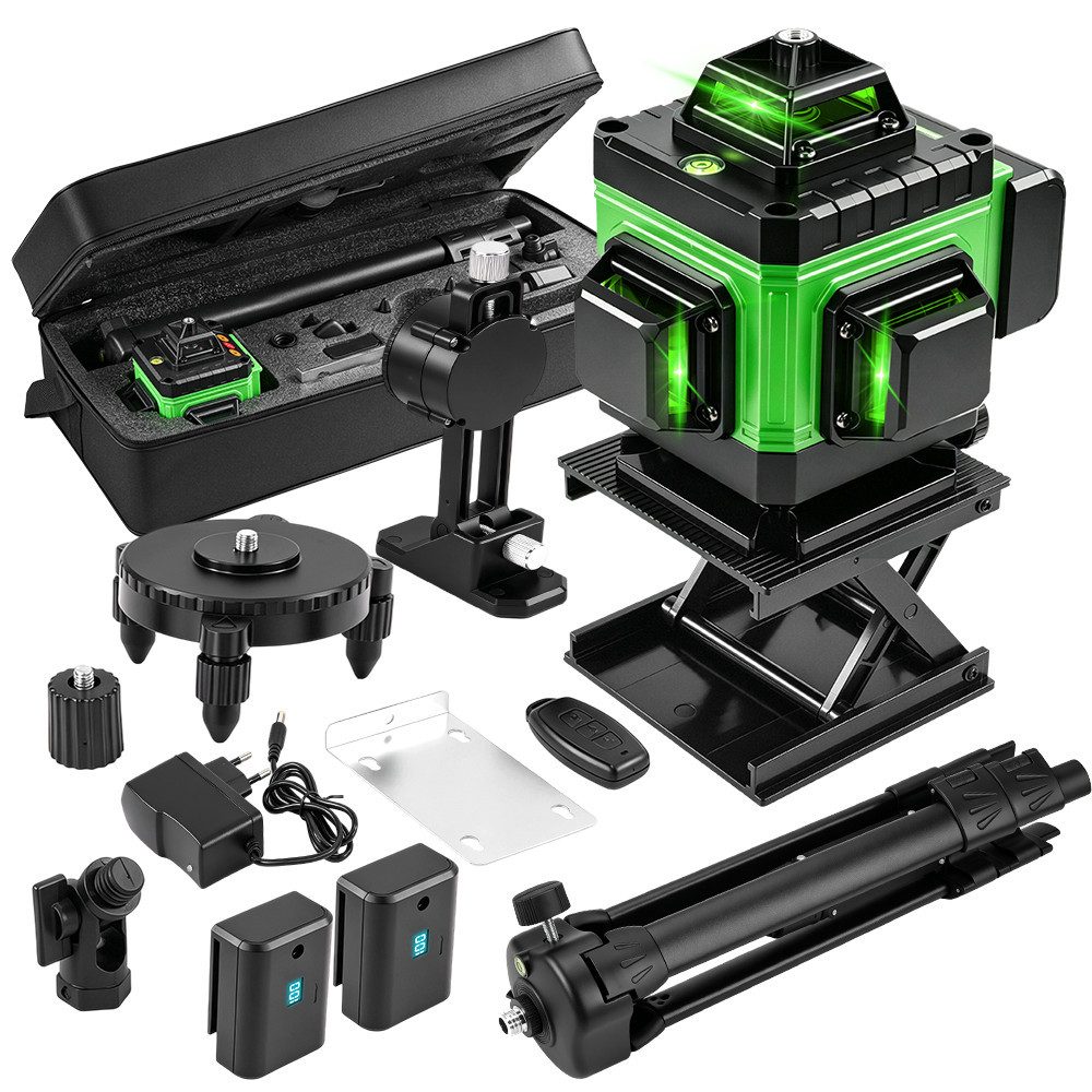 Laserwasserwaage Grün 16 Linien, 4 x 360° selbstnivellierender Linienlaser, Kreuzlaser