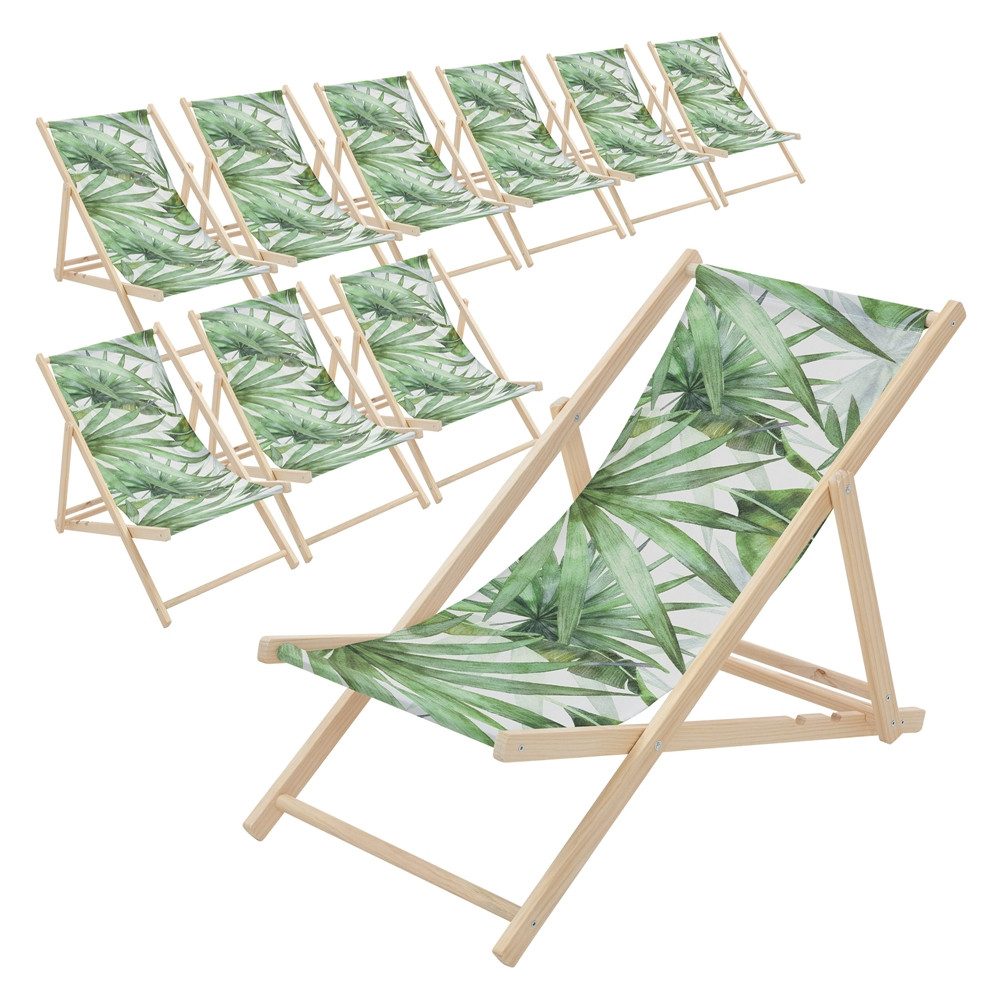 ECD Germany Gartenliege Holz Liegestuhl Beachstuhl klappbarer Strandstuhl Strandliege Liege, 10 St., 10er Set Sonnenliege mit 3-Fach verstellbarer Rückenlehne Relaxliege