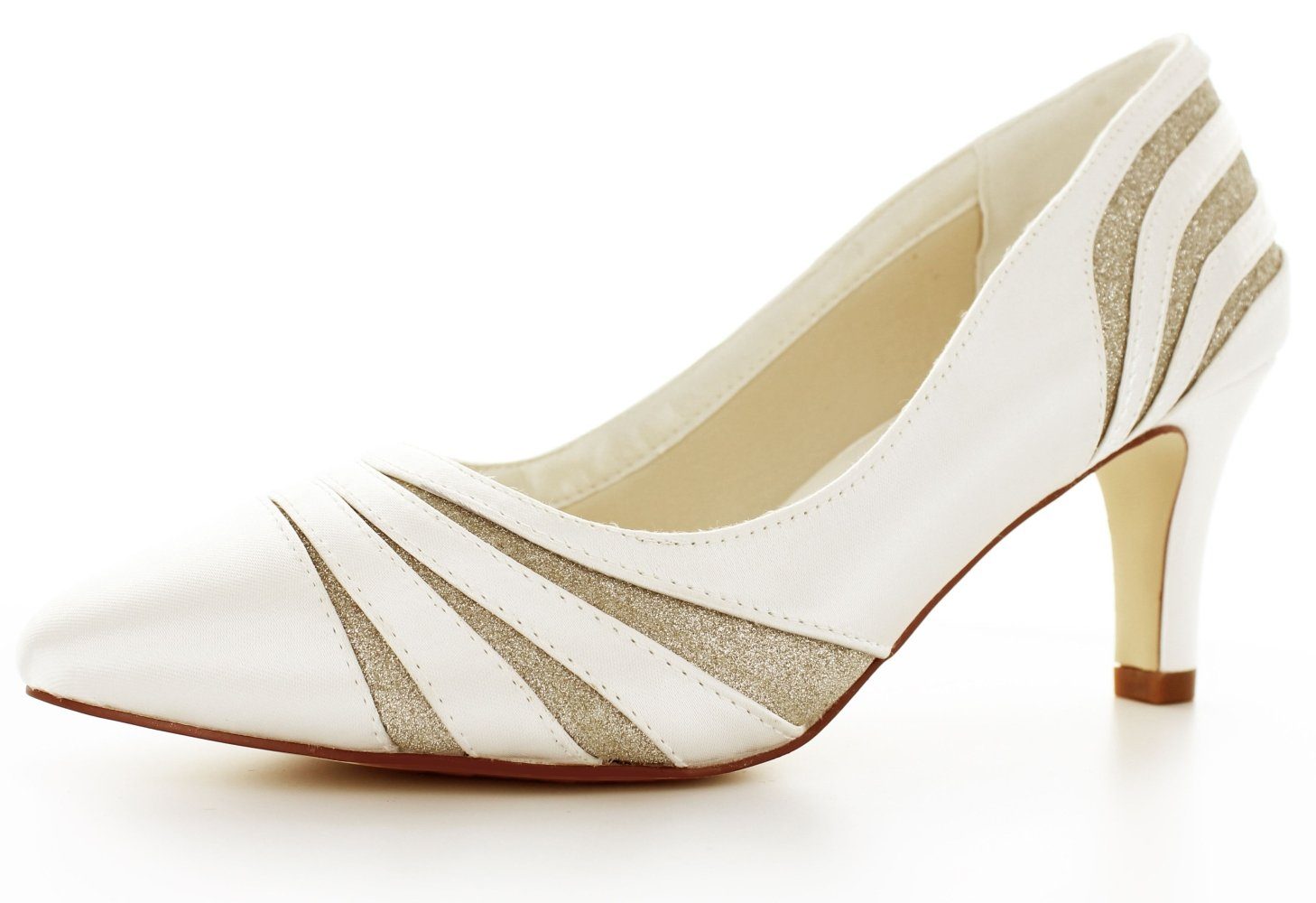 White Lady 882 ivory-champagner - Satin- Glitter Brautschuhe Pumps