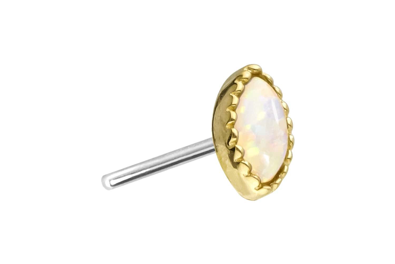 Piercing-Set 14 Karat Gold Aufsatz mit Titan Push Pin OVALER SYNTHETISCHER OPAL