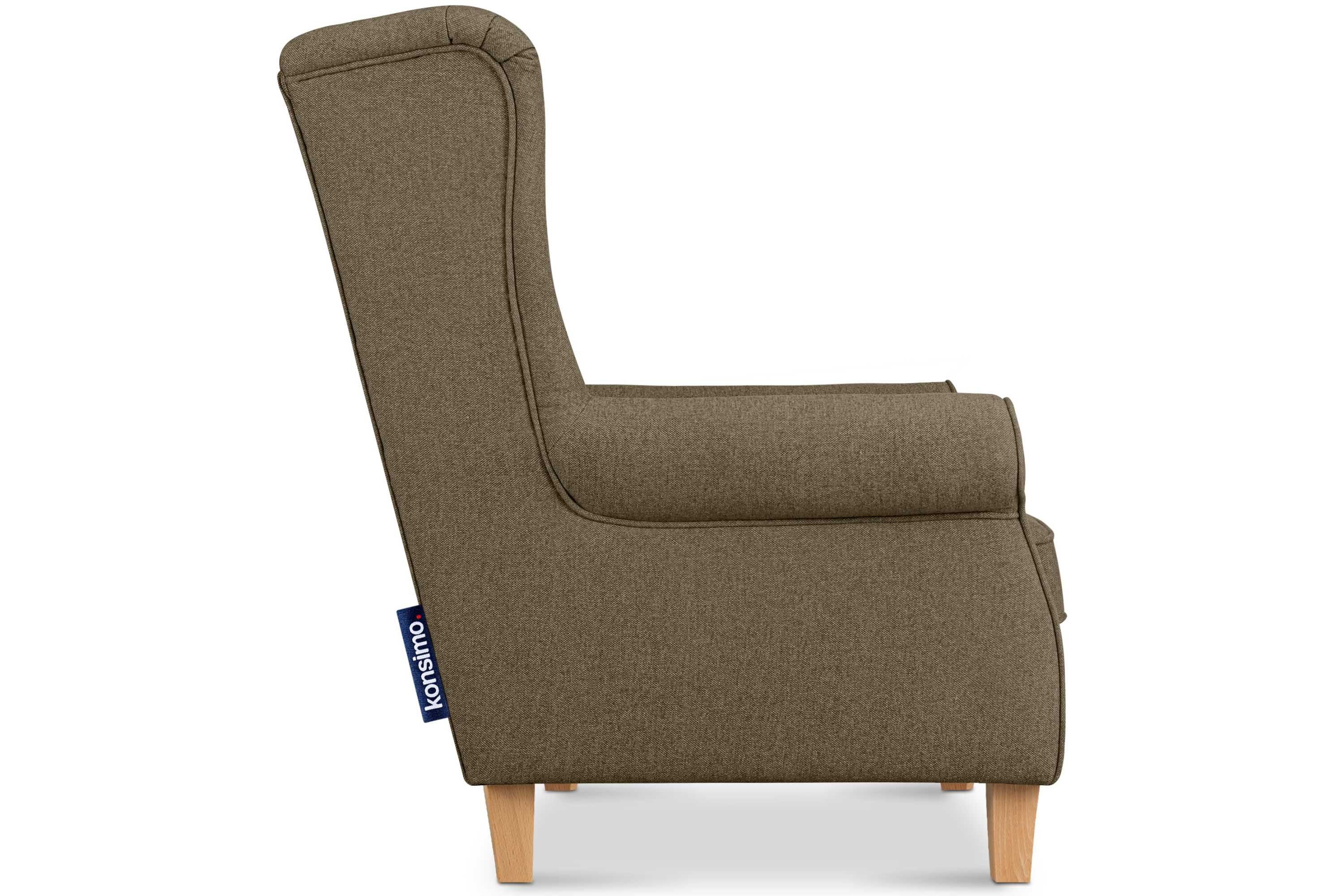 Konsimo Sessel MILES Gepolsterter Armlehnen, der Sitzfläche, in mit Sessel, mit Massivholzbeine Ohrensessel Federn