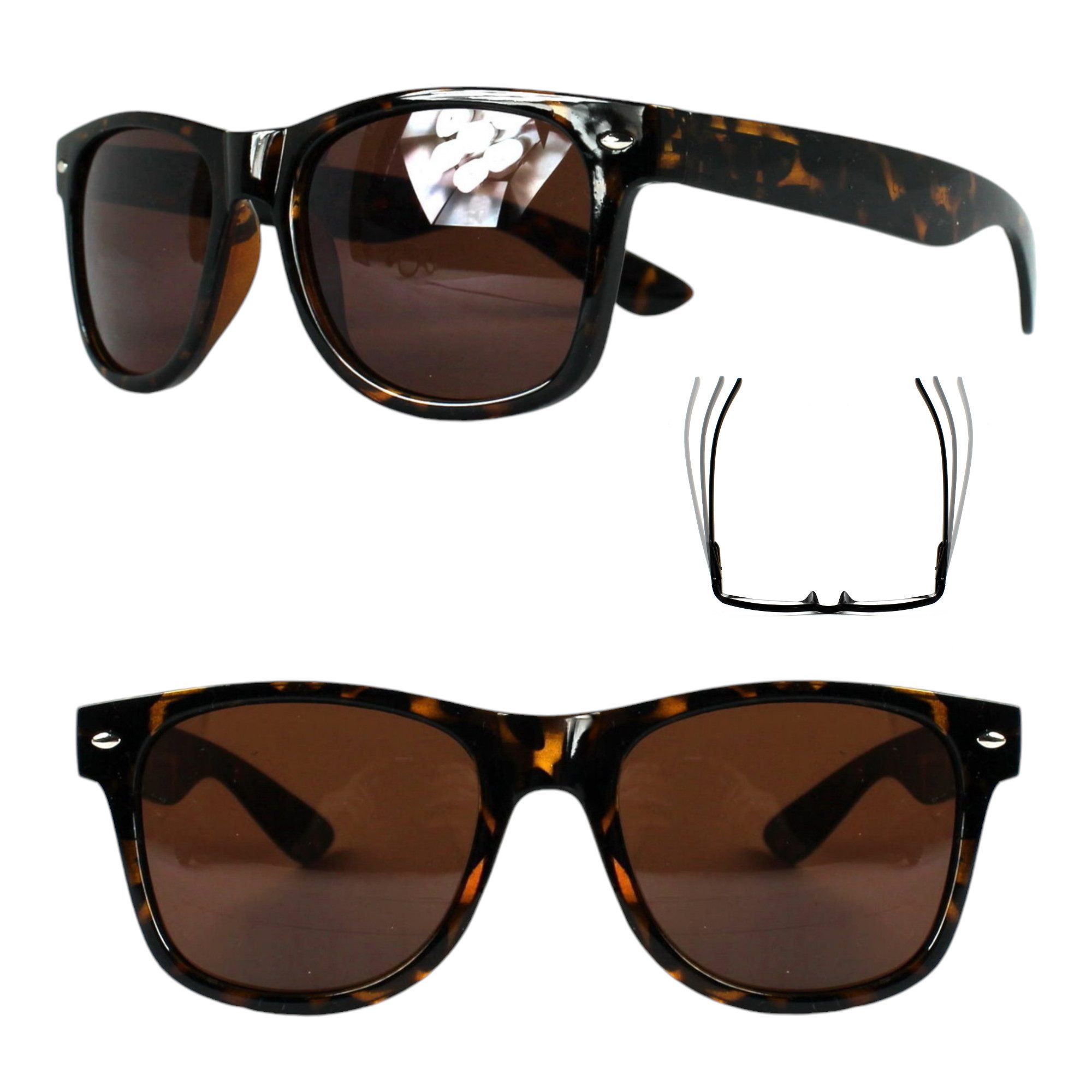 Rennec Sonnenbrille (Spar-Set Retro Sonnenbrillen 1x Schwarz Glanz und 1x Schildpatt Braun) Ovale Sonnenbrillen 1x Lila und 1x Braun Getönte Linsen