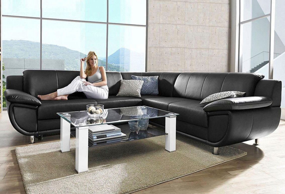 TRENDMANUFAKTUR Ecksofa Rondo wahlweise mit Schlaffunktion, bequeme Armlehnen, L-Form, wahlw.mit Federkern, Füße chromfarben, Unser Dauertiefpreis