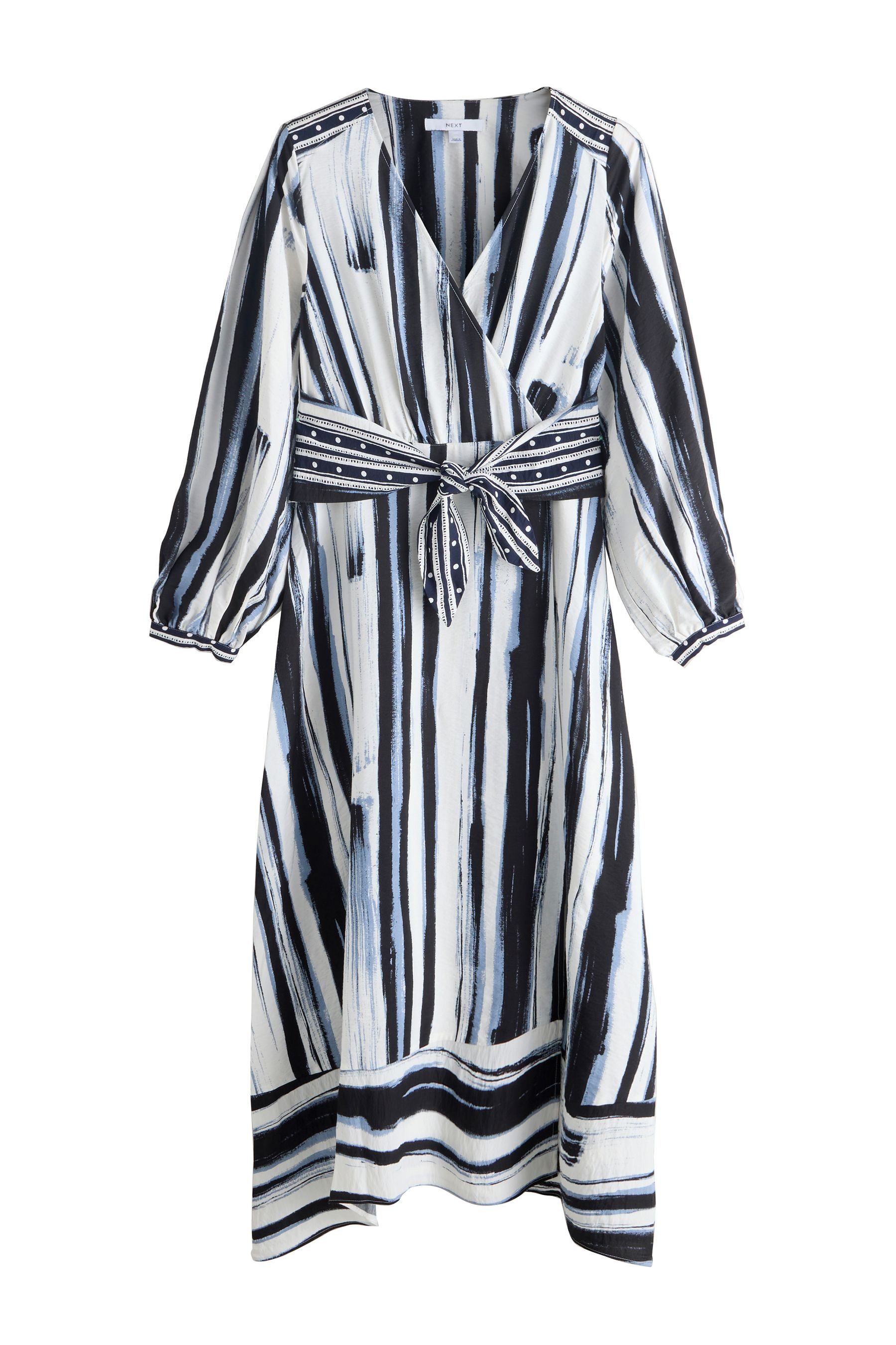 Midikleid Langarm-Midikleid mit V-Ausschnitt und Bindegürtel