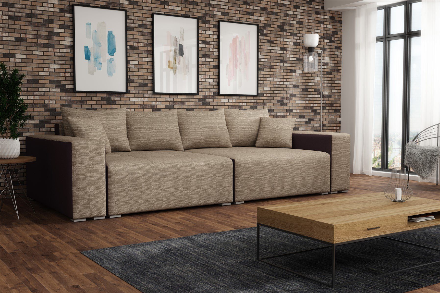 Fun Möbel Big-Sofa Big Sofa Couchgarnitur REGGIO Megasofa mit Schlaffunktion, 1 Teile, mit Schlaffunktion und Bettkästen, inkl. Rückenkissen und Zierkissen Braun-Cappuccino