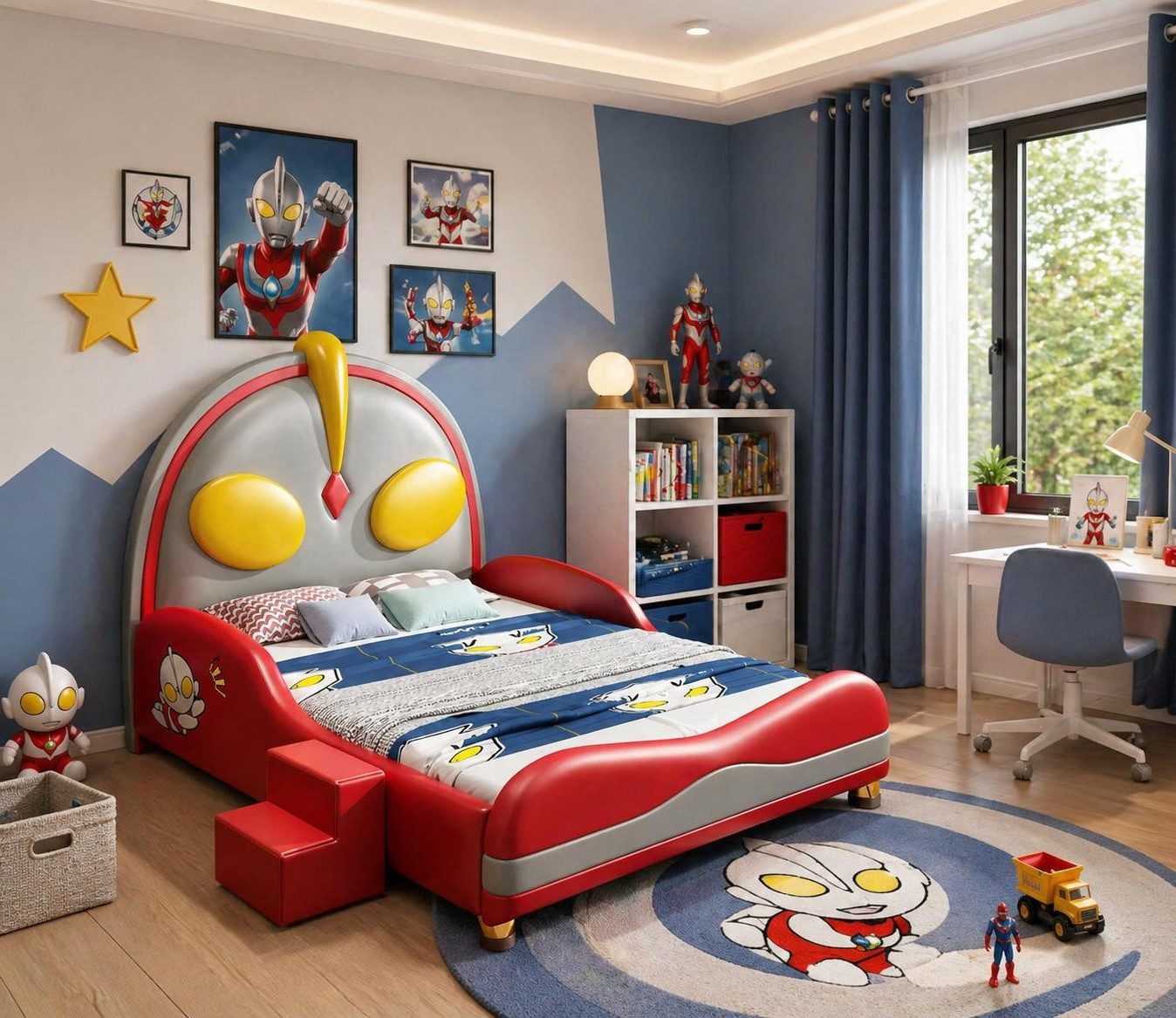 Xlmoebel Kinderbett Multifunktionales rotes Holz-Kinderbett mit Trittstufe, Made in Europa