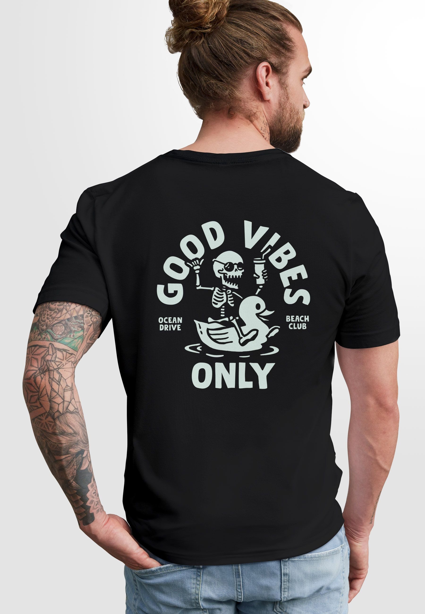 Neverless Print-Shirt Herren T-Shirt Backprint Good Vibes Only Quitsche-Ent günstig online kaufen