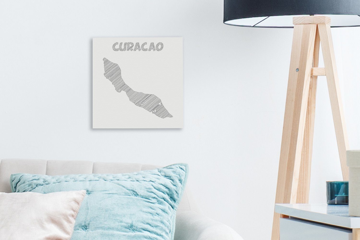 OneMillionCanvasses® Leinwandbild Illustration einer Skizze Curaçao Bilder von Wohnzimmer St), Leinwand Schlafzimmer (1 für in schwarz-weiß