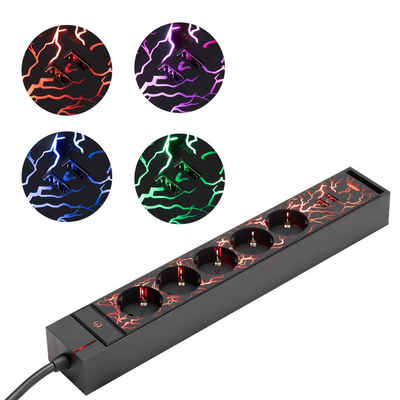 Navaris 5-fach Gaming Steckerleiste mit LED Beleuchtung - 2x USB - Schalter Steckdosenleiste (Kabellänge 35,80 m)